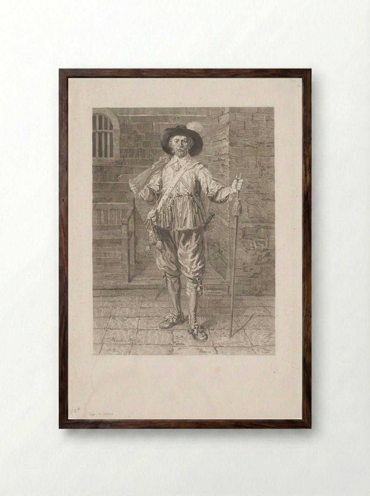 Haakbusschutter - Jean-Baptiste Meunier - Framed Print Dark Wood