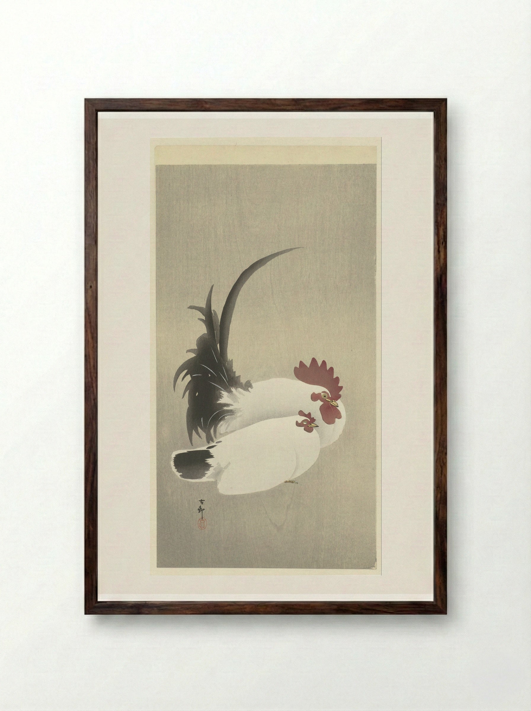 Haan en hen - Matsuki Heikichi - Framed Print Dark Wood