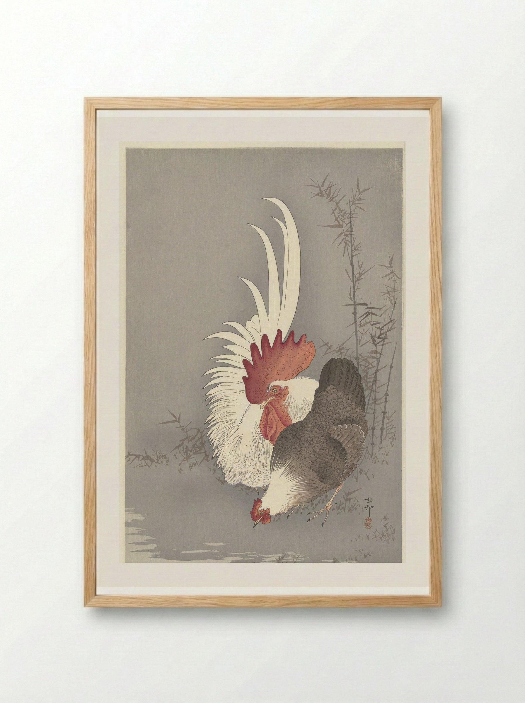 Haan en kip - Matsuki Heikichi - Framed Print Wood