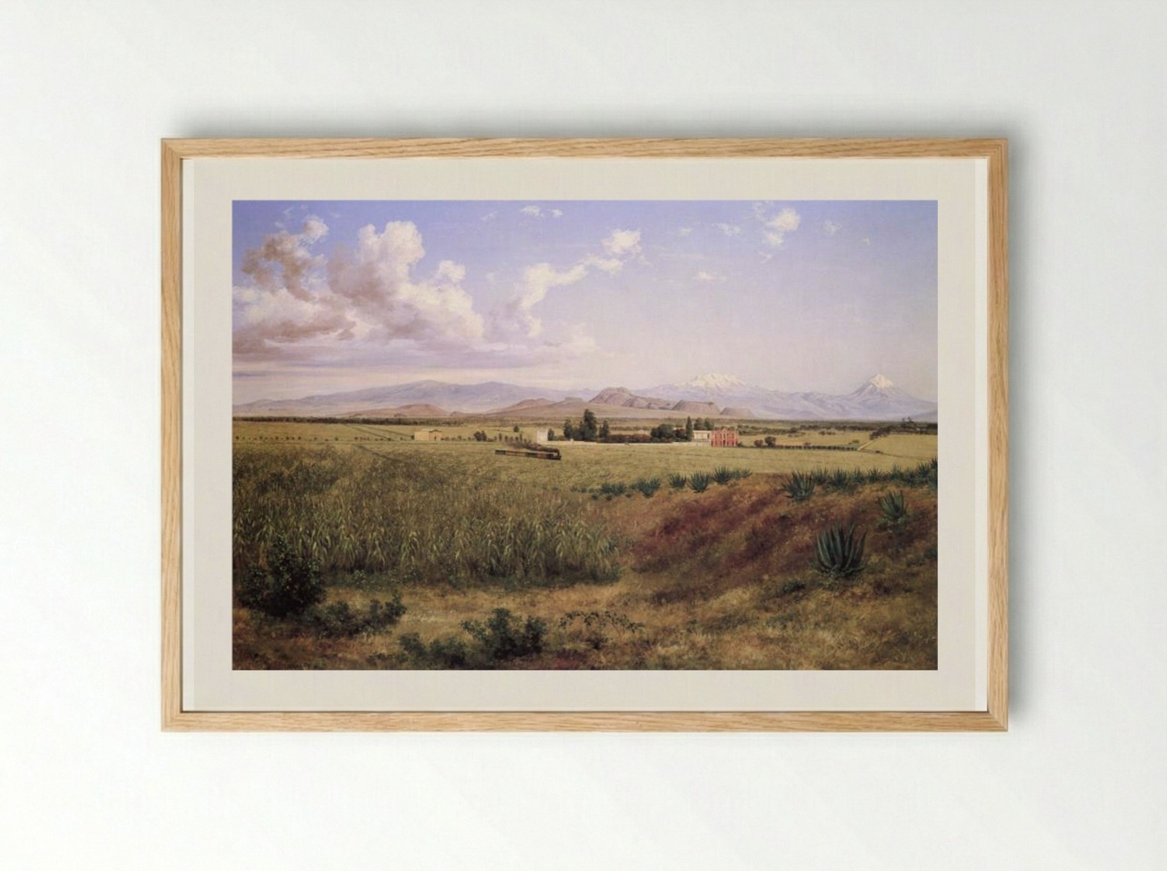 Hacienda de Coapa y los volcanes - José María Velasco - Framed Print Wood