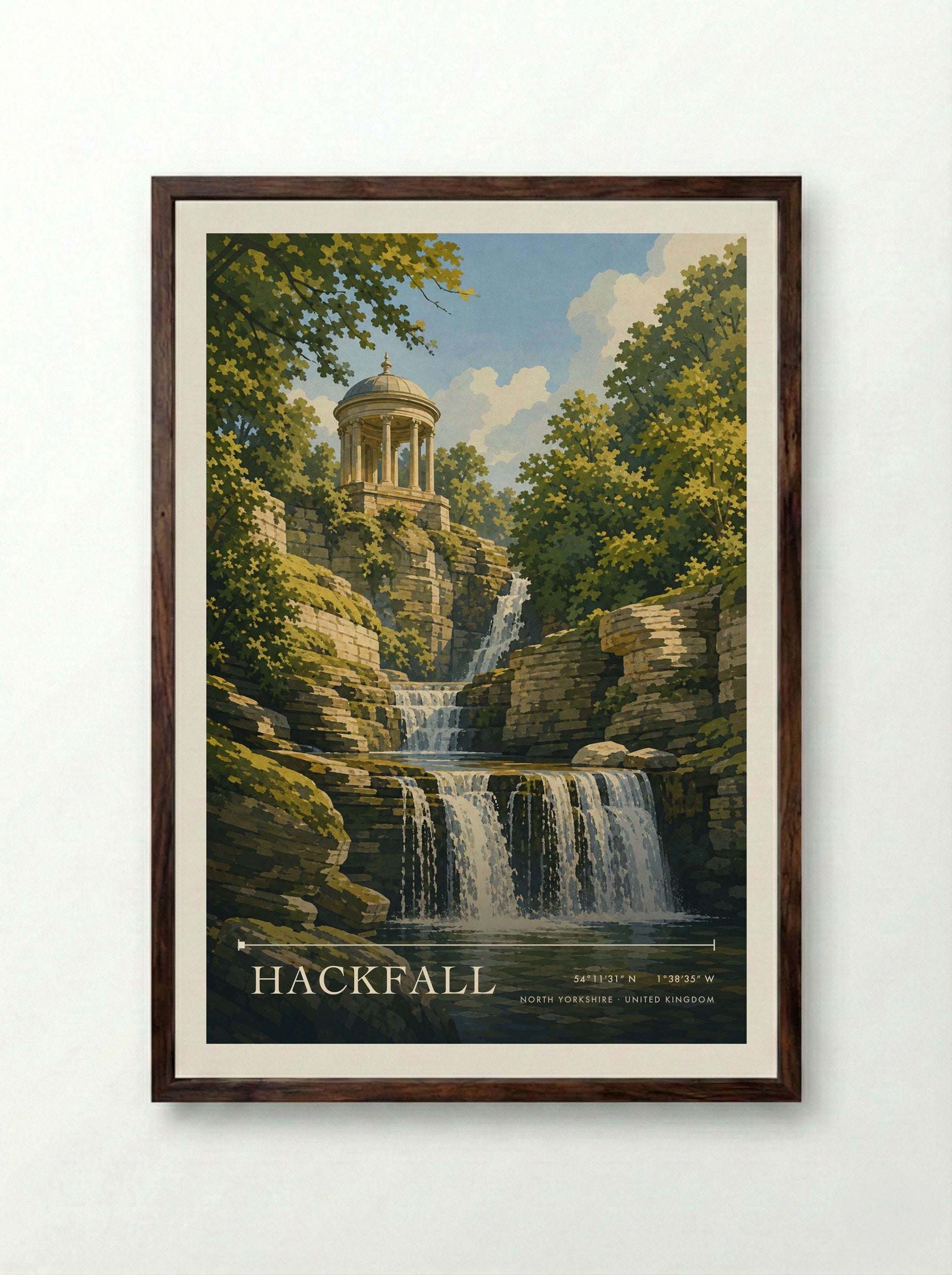 Hackfall North Yorkshire United Kingdom Travel Poster - Framed Print Dark Wood