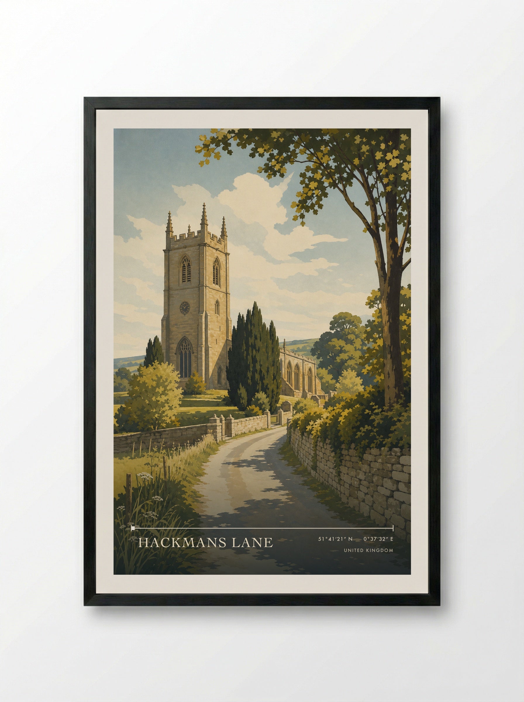 Hackmans Lane United Kingdom Travel Poster - Framed Print Black