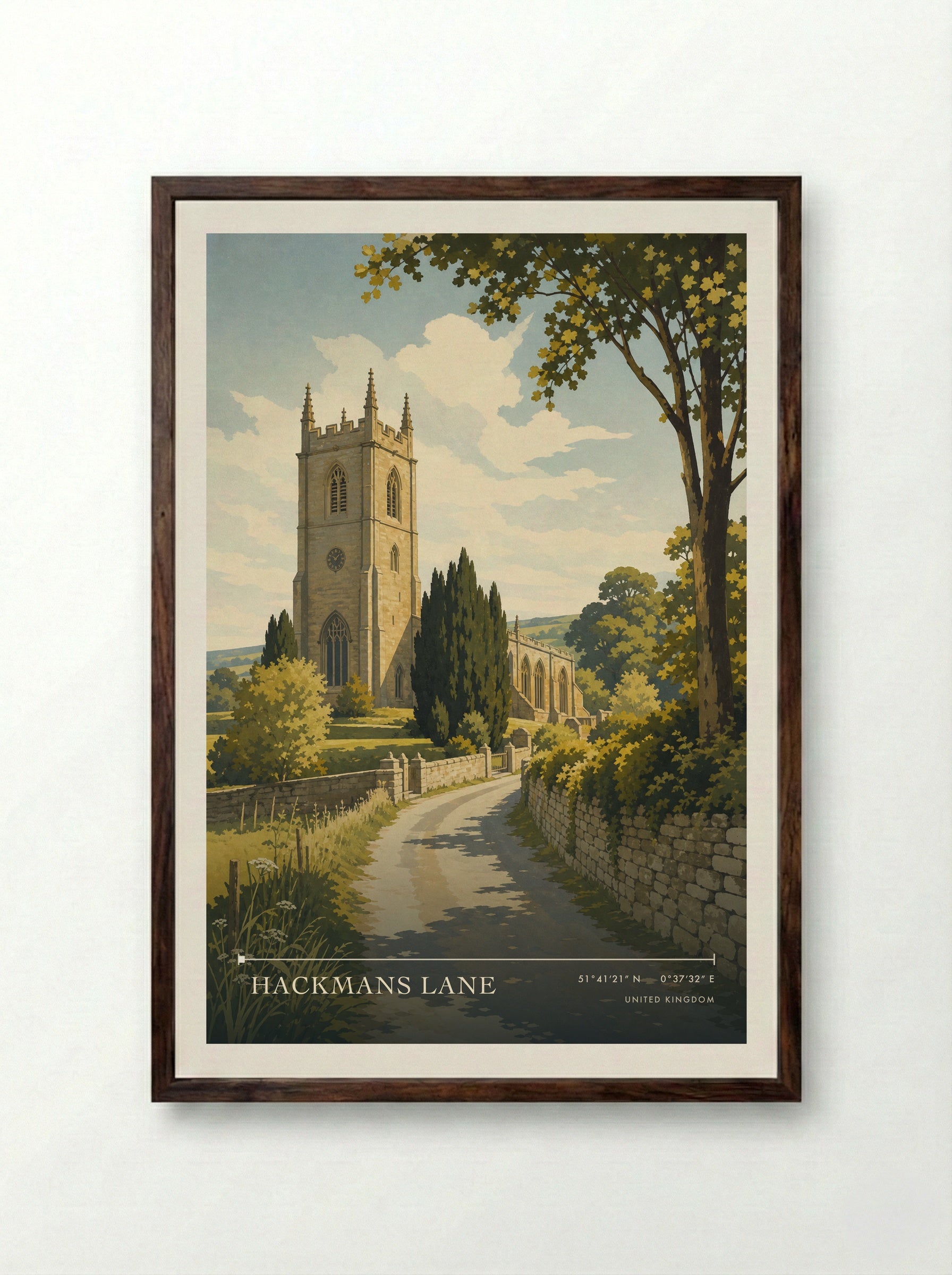 Hackmans Lane United Kingdom Travel Poster - Framed Print Dark Wood