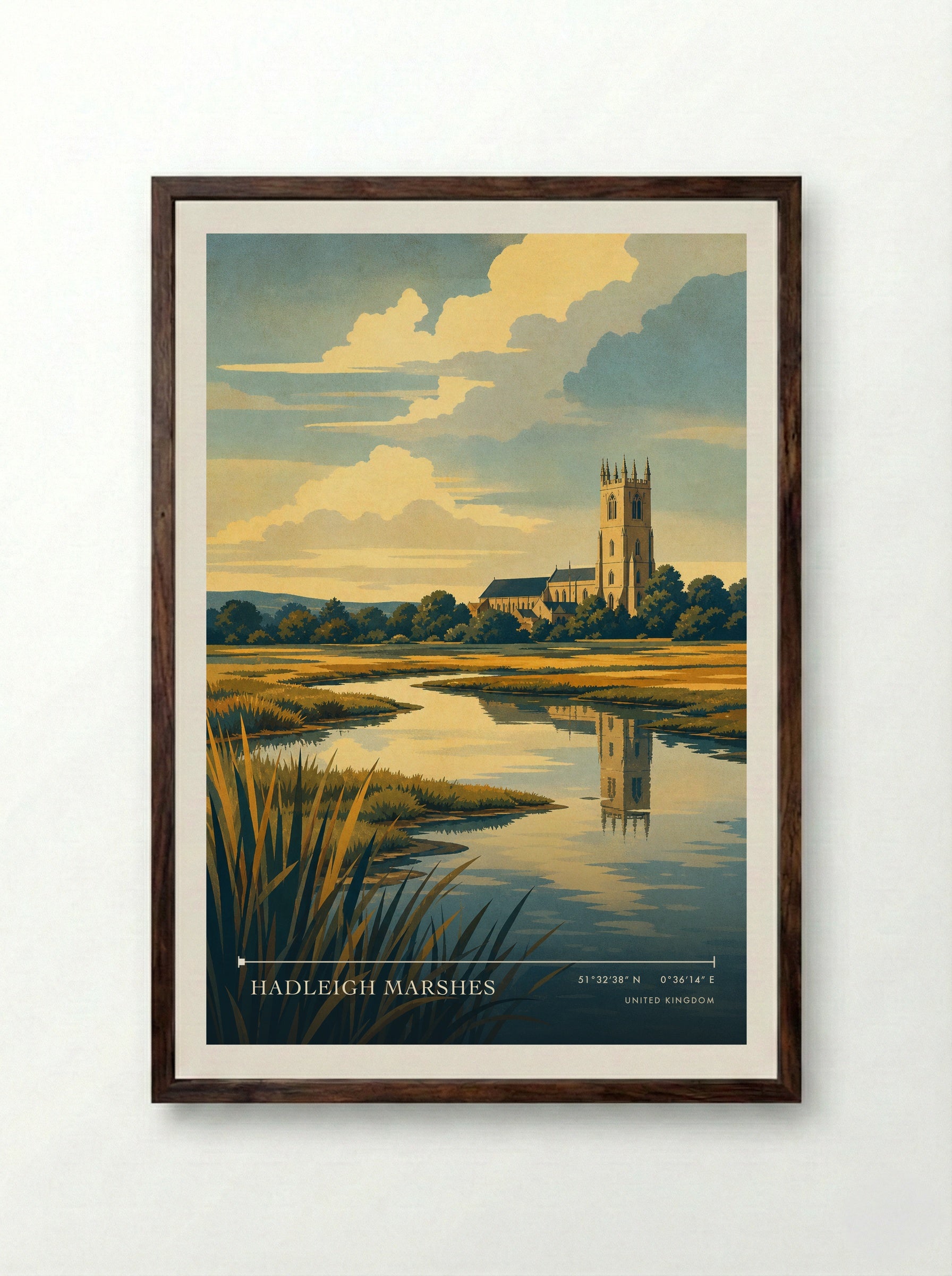 Hadleigh Marshes United Kingdom Travel Poster - Framed Print Dark Wood