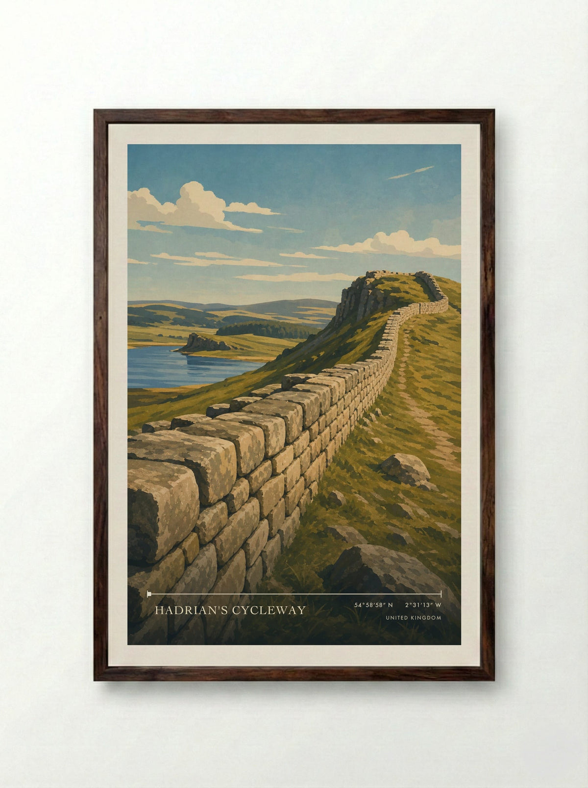 Hadrian's Cycleway United Kingdom Travel Poster - Framed Print Dark Wood