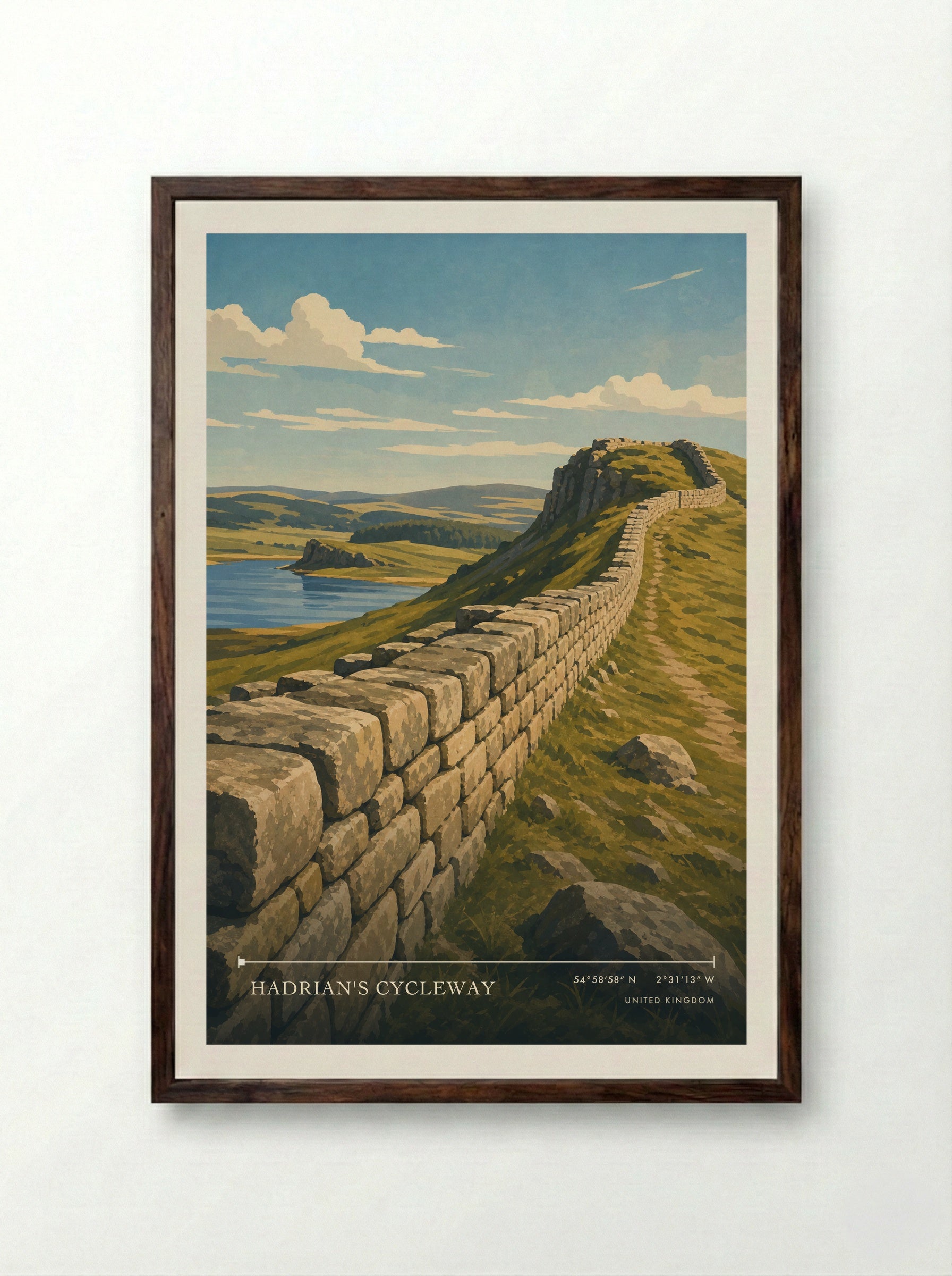 Hadrian's Cycleway United Kingdom Travel Poster - Framed Print Dark Wood