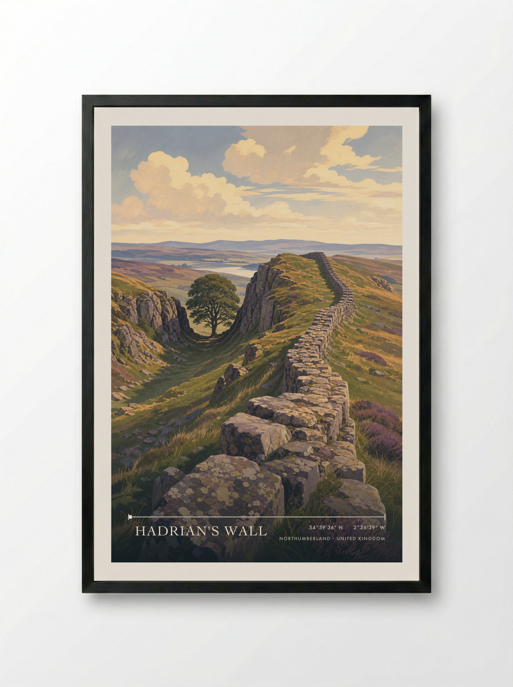 Hadrian's Wall Northumberland United Kingdom Travel Poster - Framed Print Black