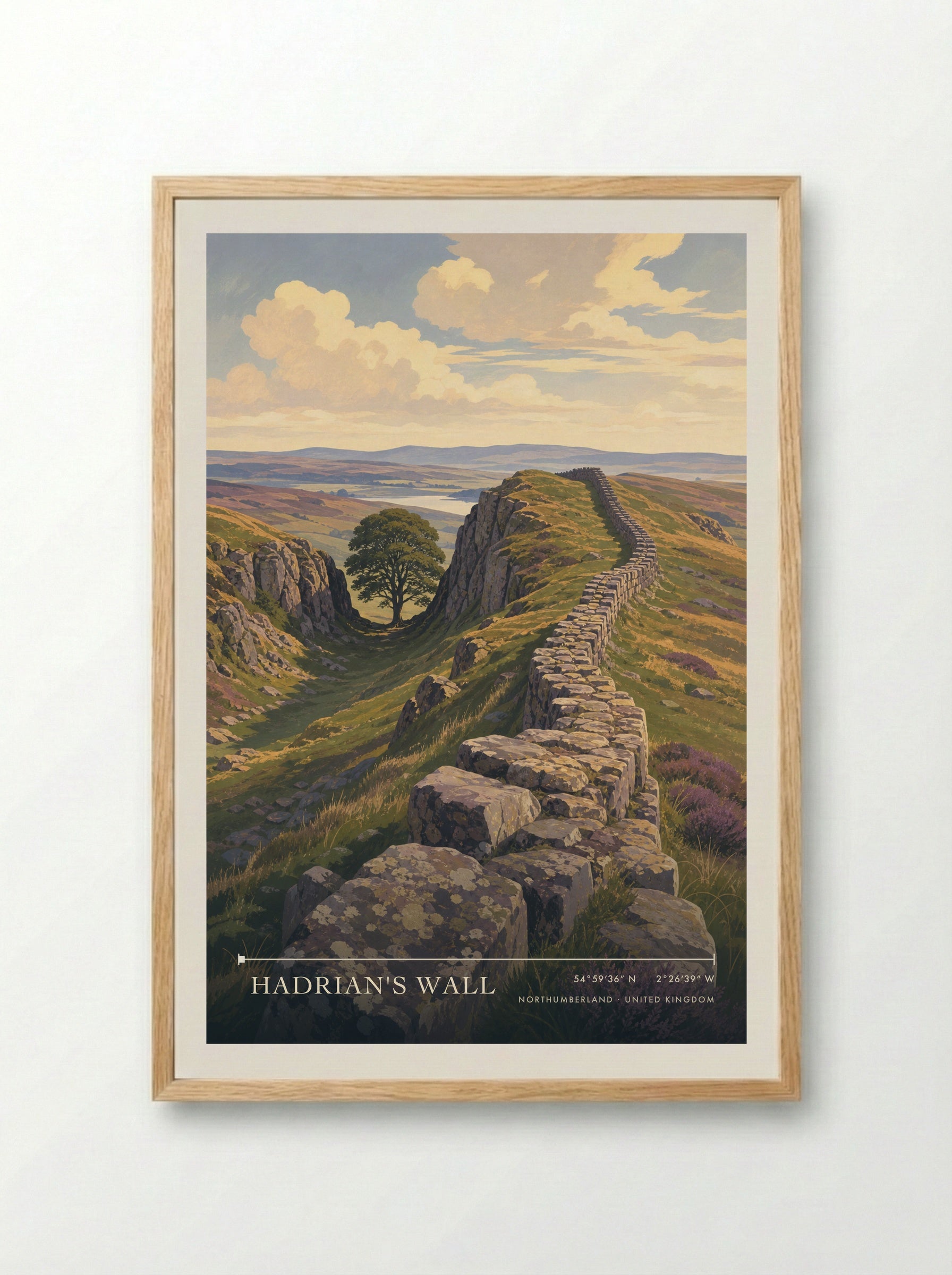 Hadrian's Wall Northumberland United Kingdom Travel Poster - Framed Print Wood
