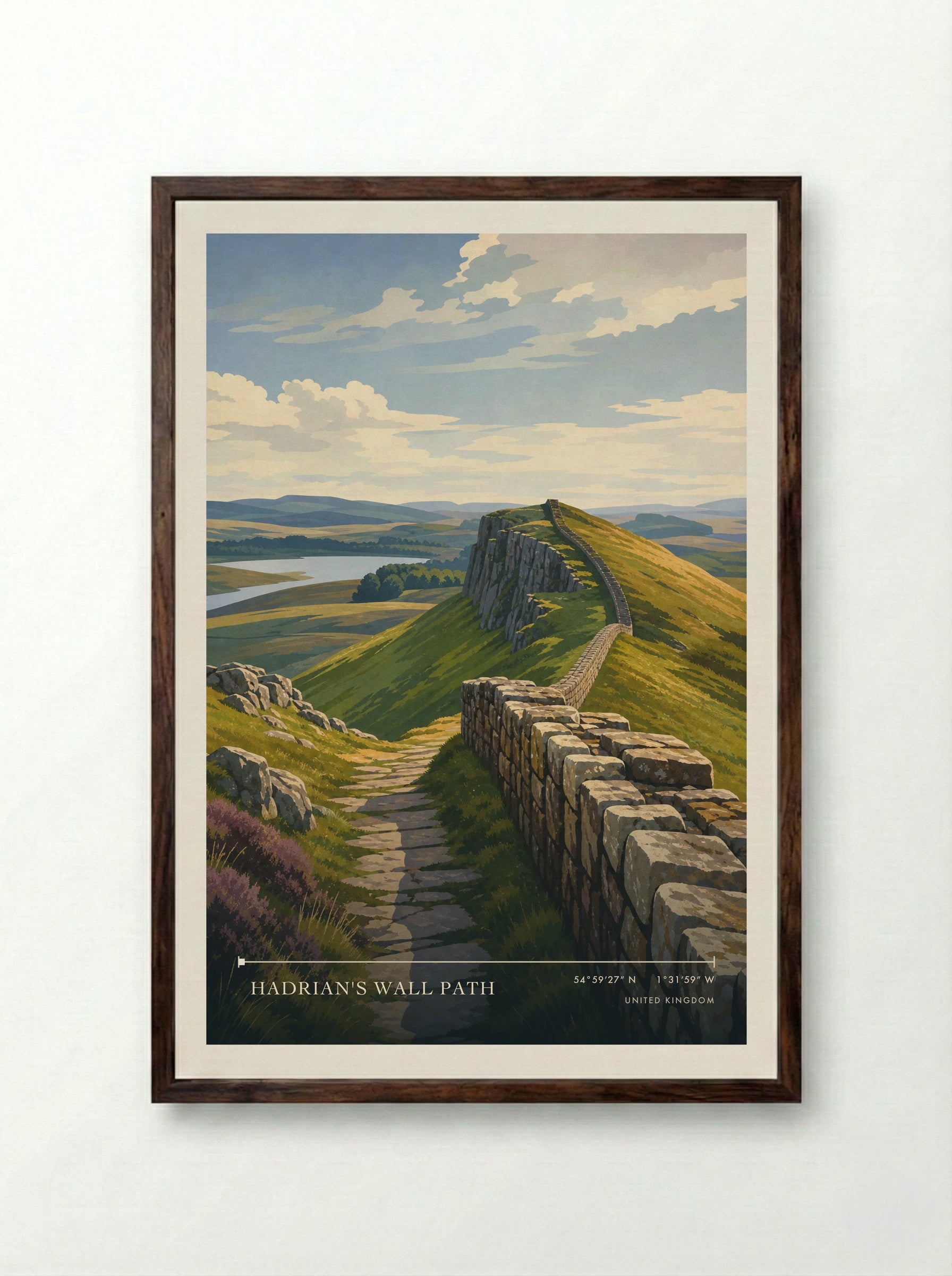 Hadrian's Wall Path United Kingdom Travel Poster - Framed Print Dark Wood