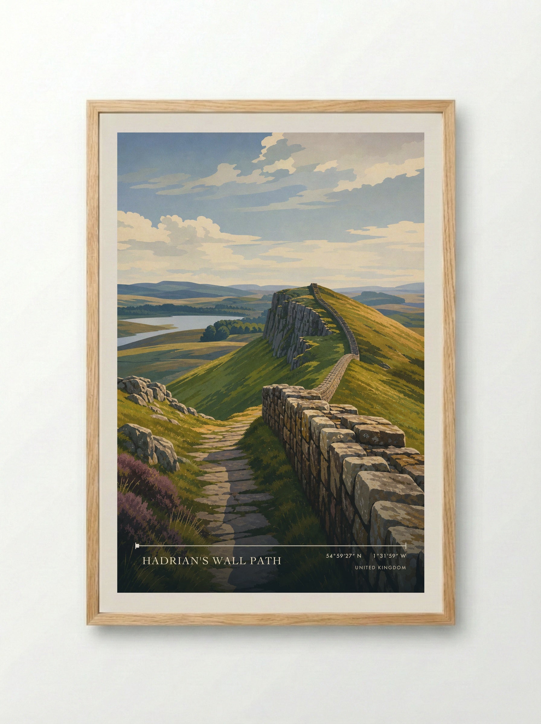 Hadrian's Wall Path United Kingdom Travel Poster - Framed Print Wood