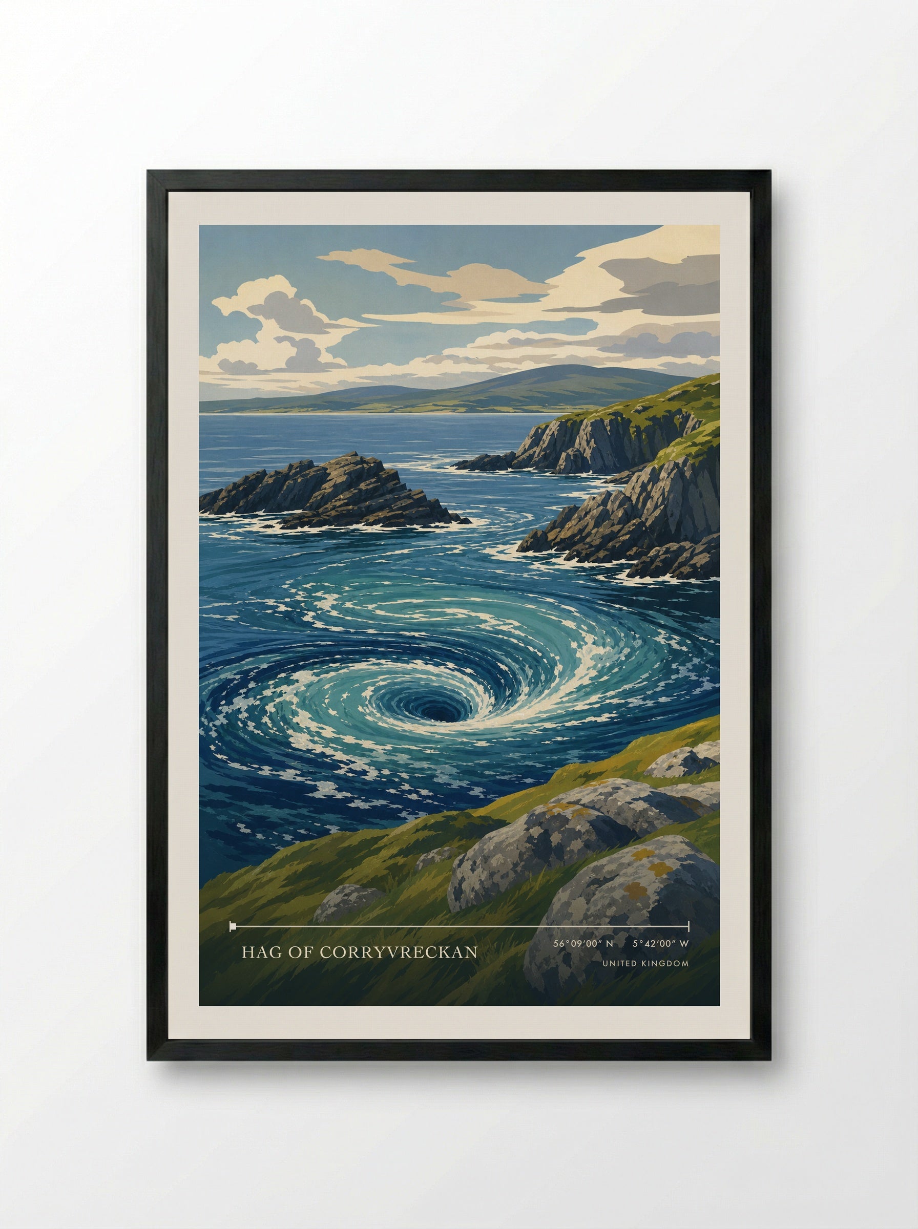 Hag of Corryvreckan United Kingdom Travel Poster - Framed Print Black
