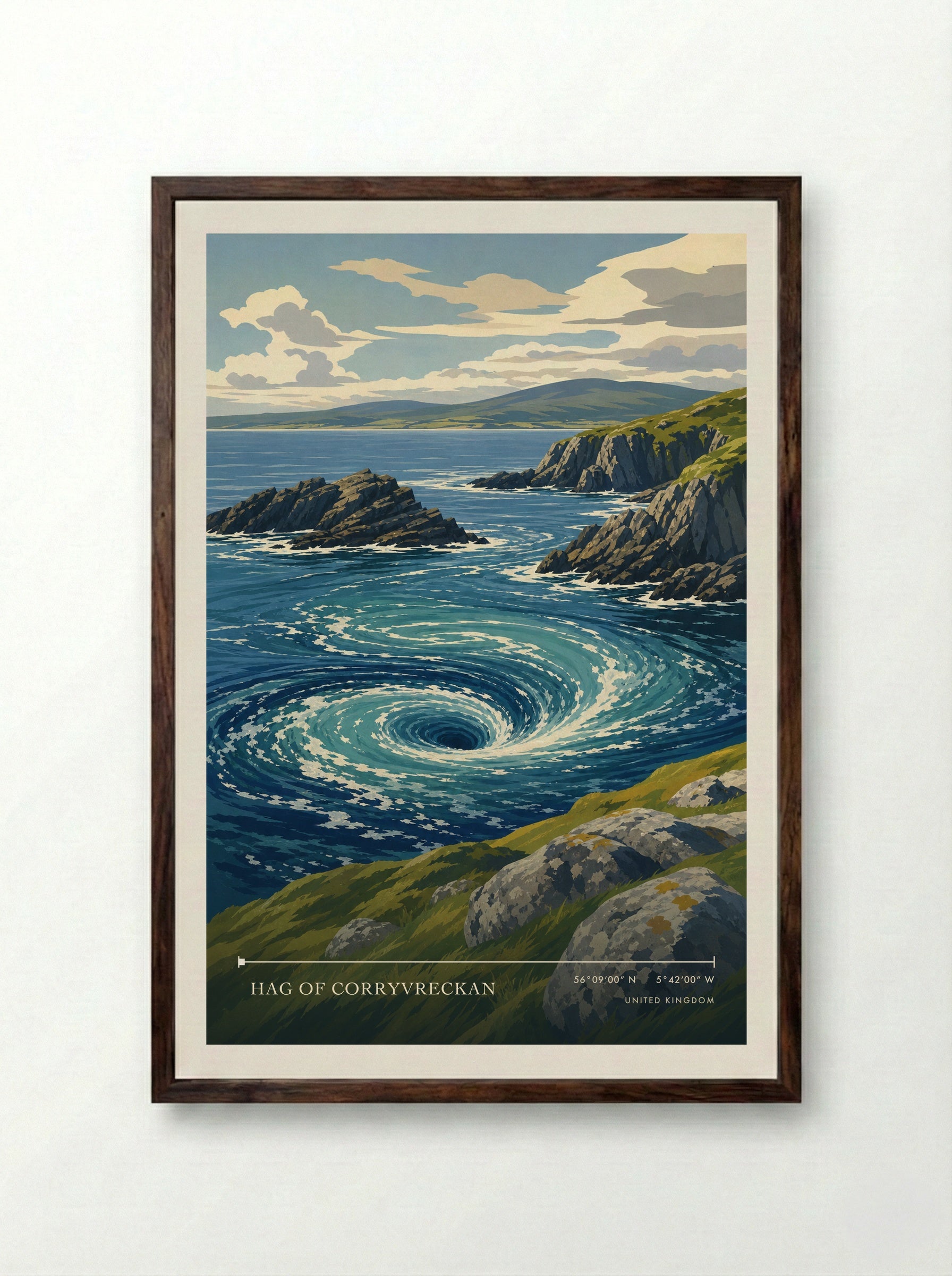 Hag of Corryvreckan United Kingdom Travel Poster - Framed Print Dark Wood