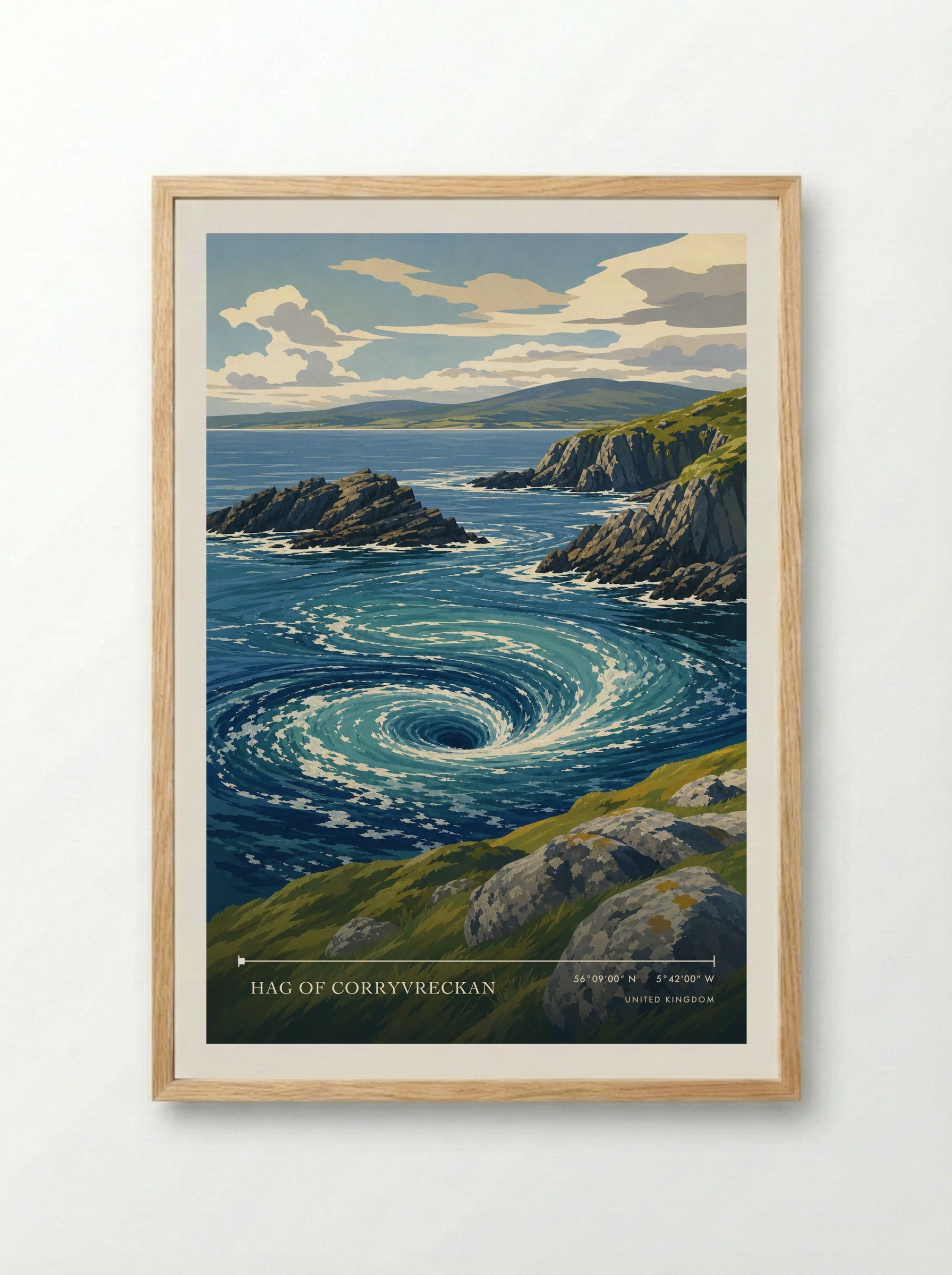 Hag of Corryvreckan United Kingdom Travel Poster - Framed Print Wood