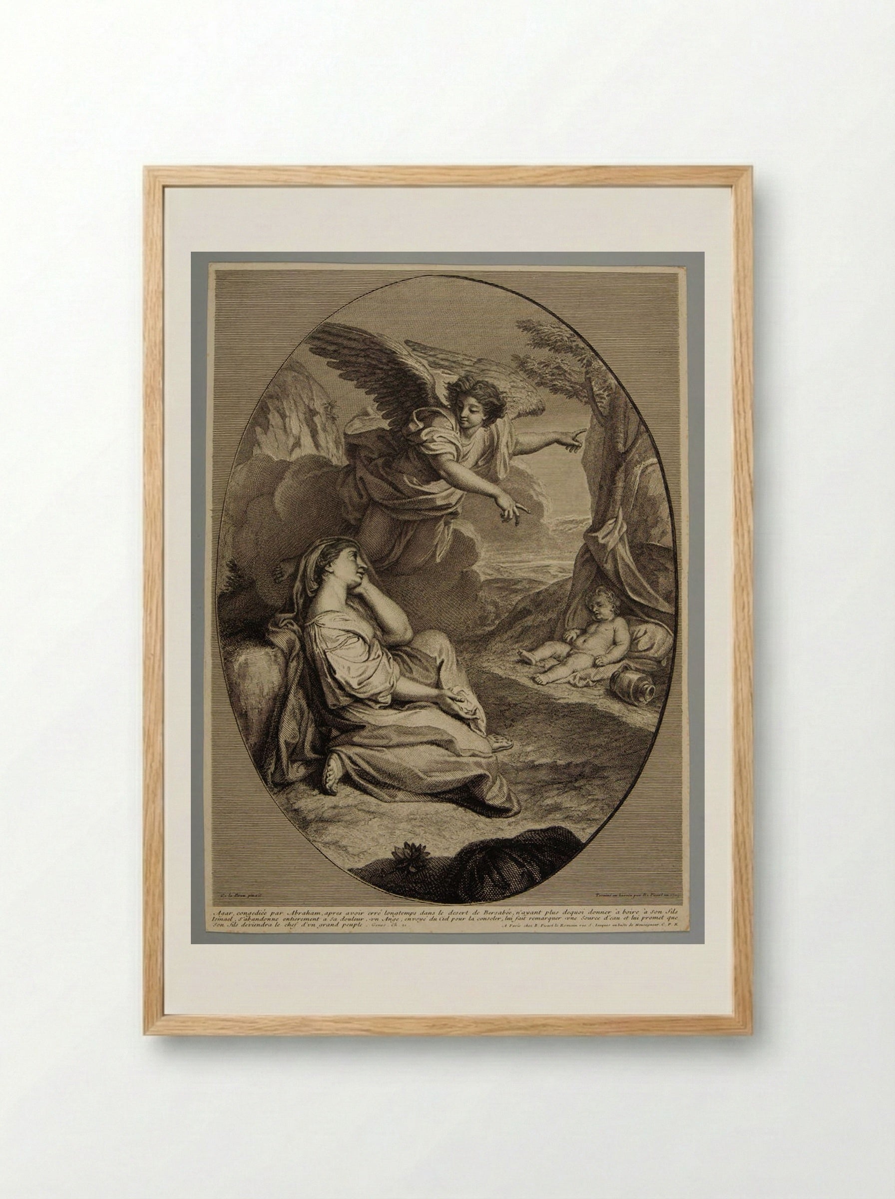 Hagar Comforted by an Angel - Bernard Picart - Framed Print Wood