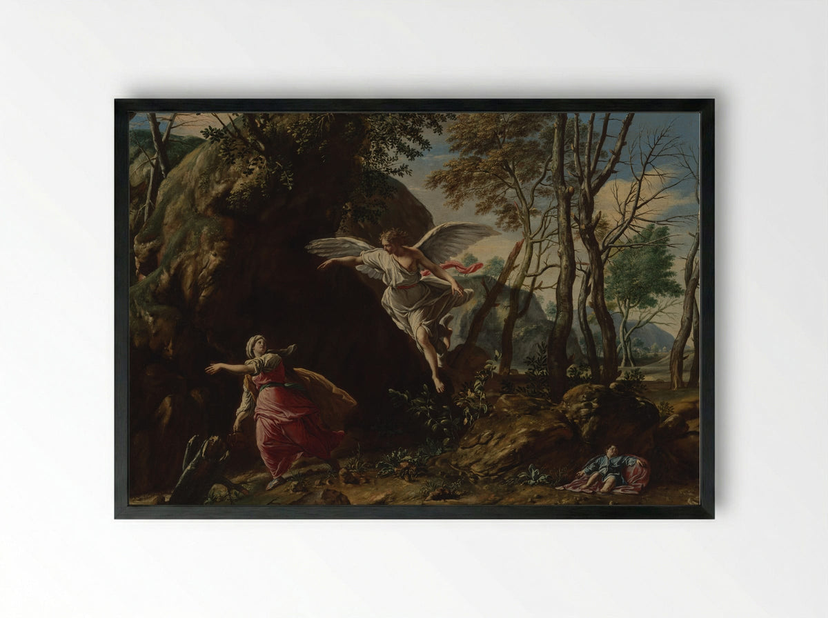 Hagar and Ishmael in the Desert - Francesco Cozza - Framed Print Black