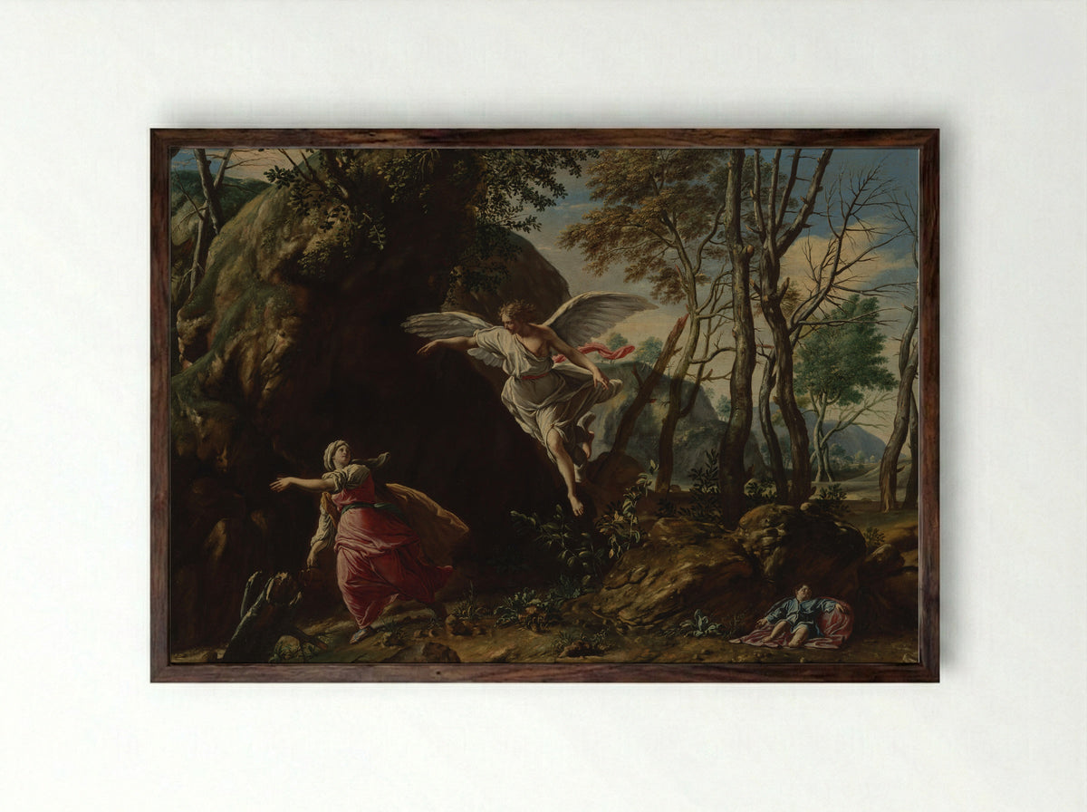 Hagar and Ishmael in the Desert - Francesco Cozza - Framed Print Dark Wood