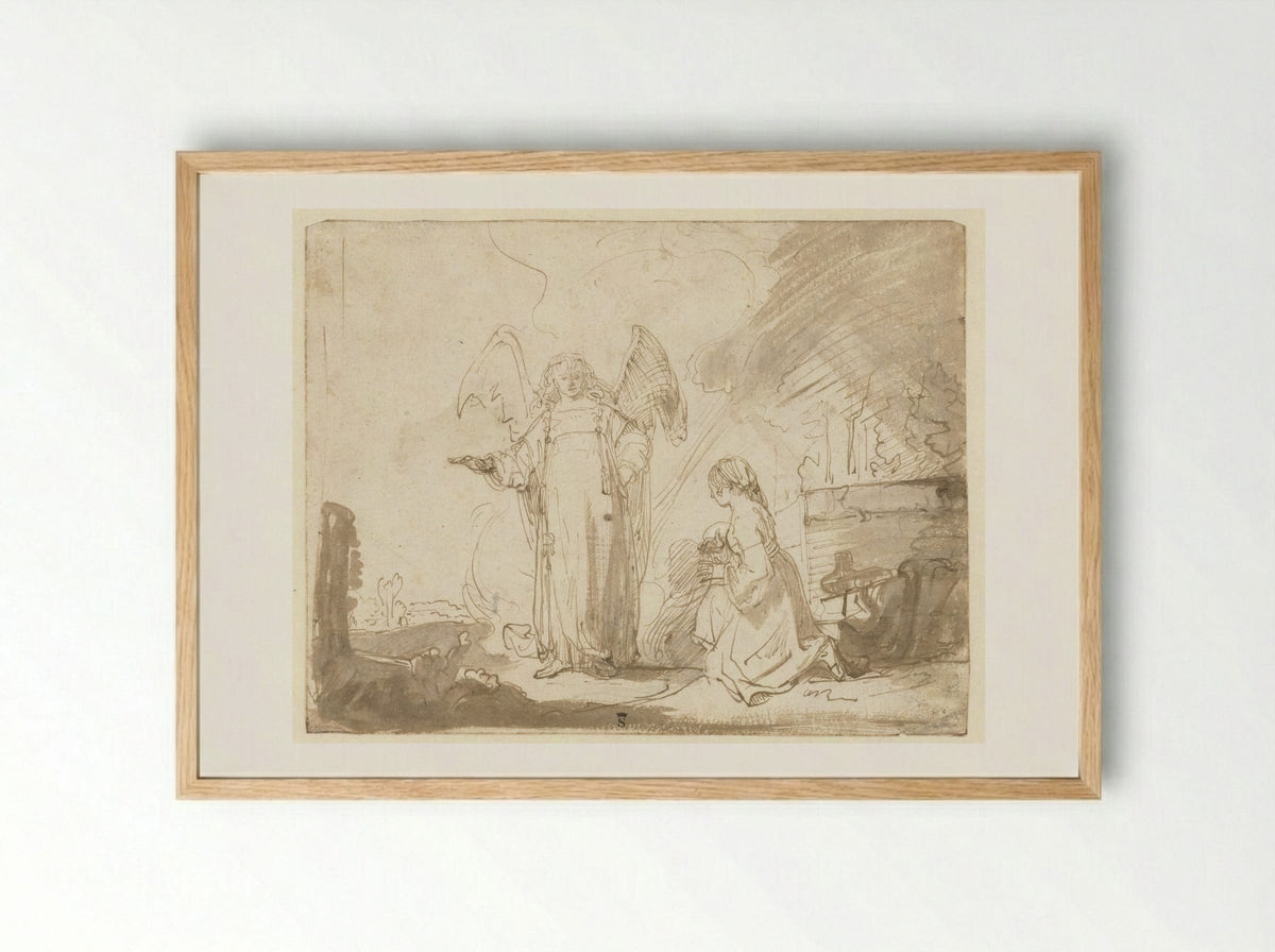 Hagar and the Angel by the Spring on the Way to Shur - Ferdinand Bol - Framed Print Wood