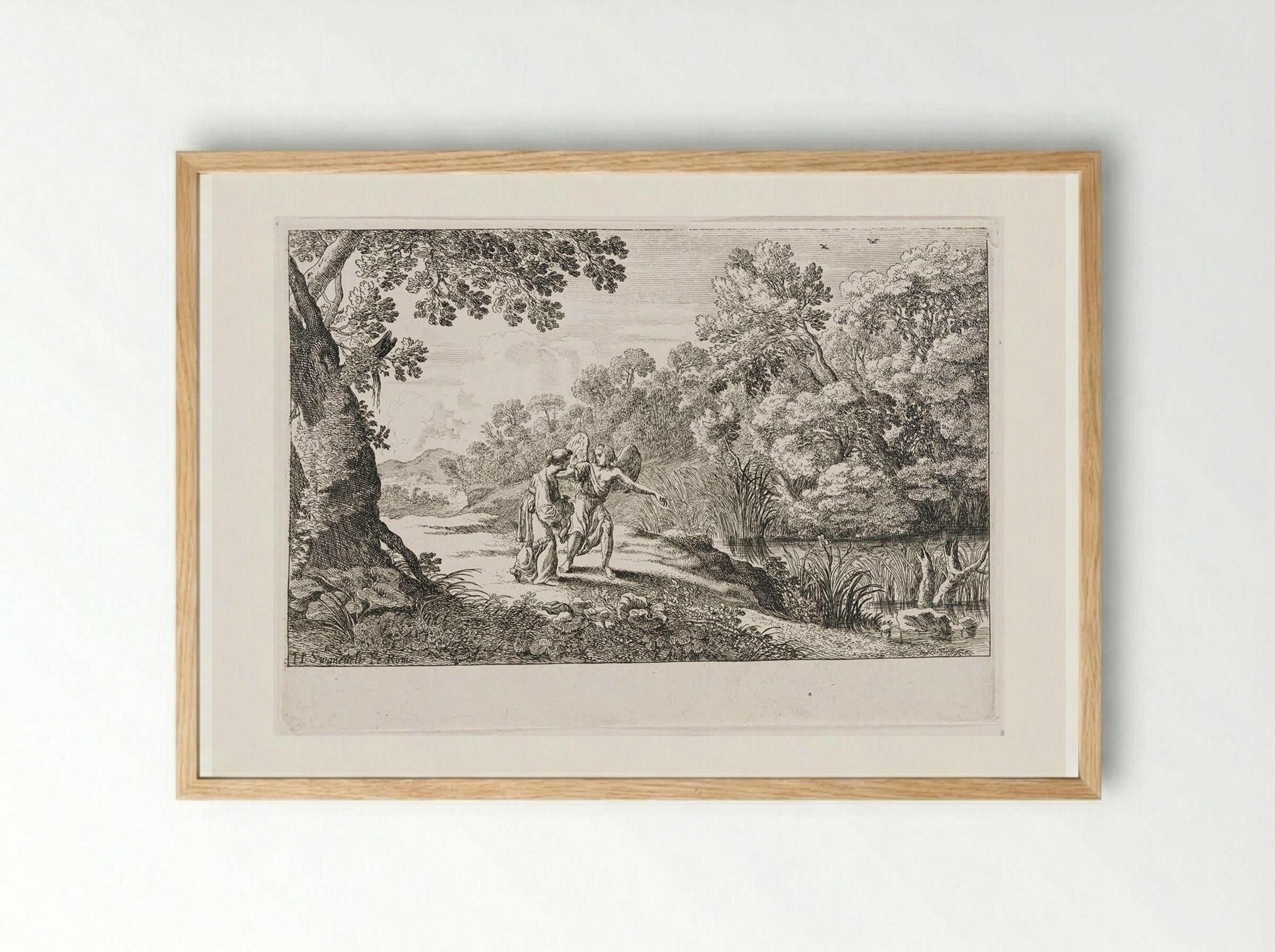 Hagar and the Angel - Herman van Swanevelt - Framed Print Wood