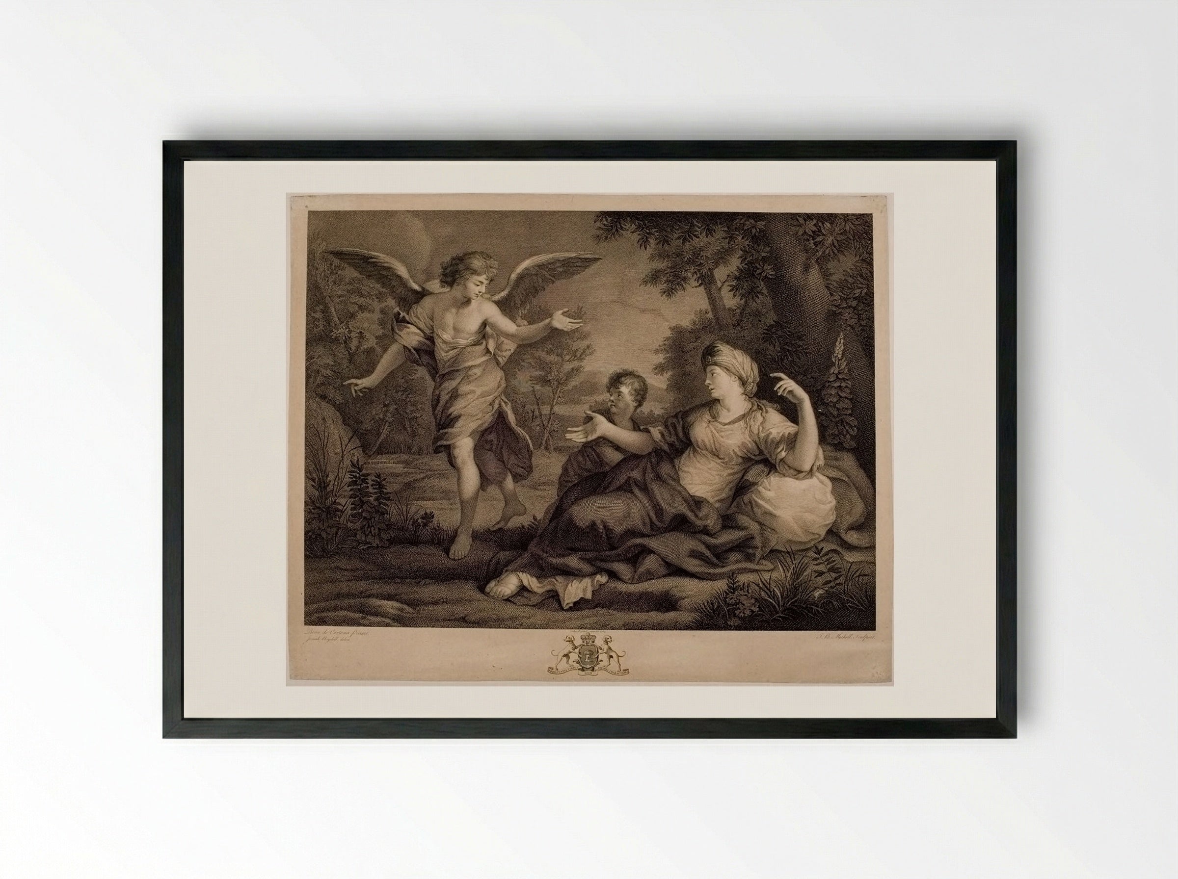 Hagar comforted by the angel - Jean Baptiste Michel - Framed Print Black
