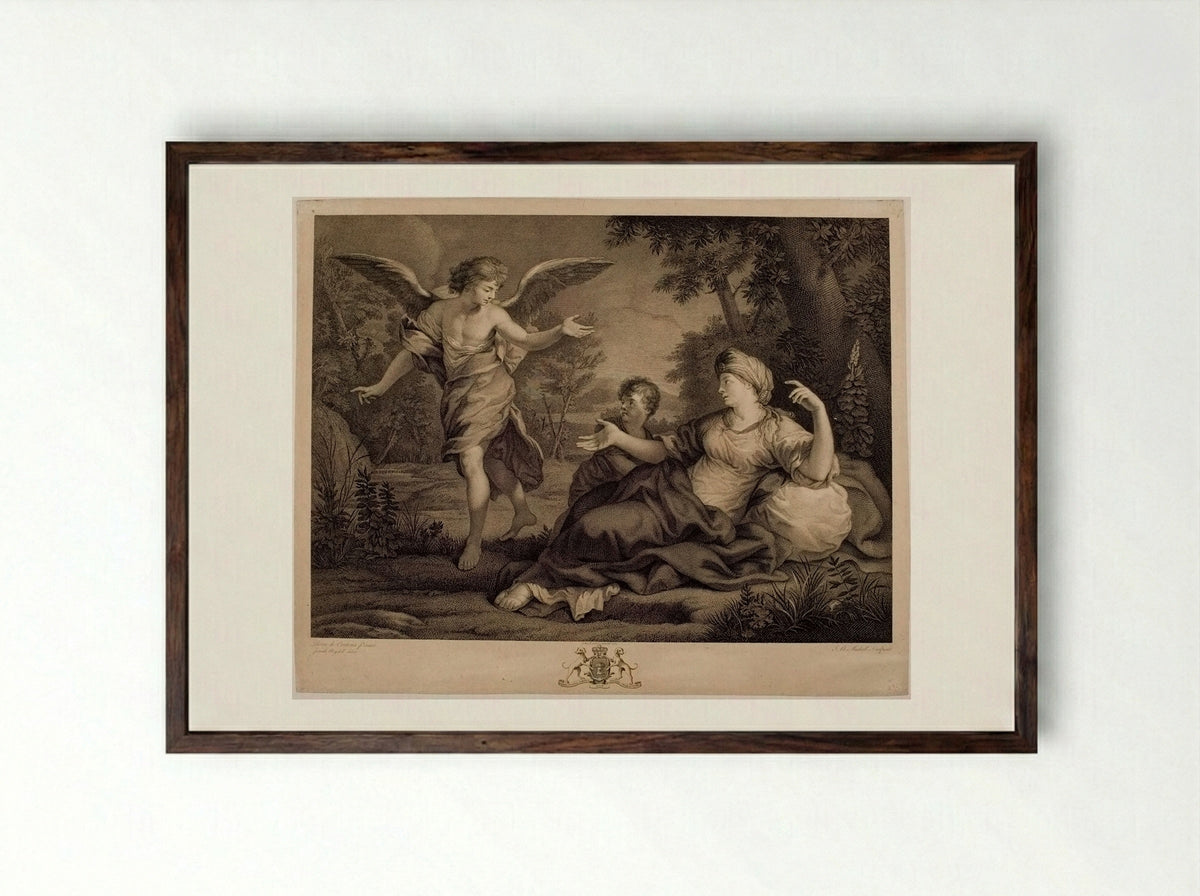 Hagar comforted by the angel - Jean Baptiste Michel - Framed Print Dark Wood