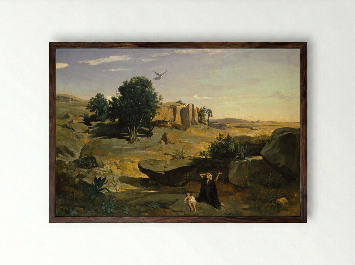 Hagar in the Wilderness - Camille Corot - Framed Print Dark Wood