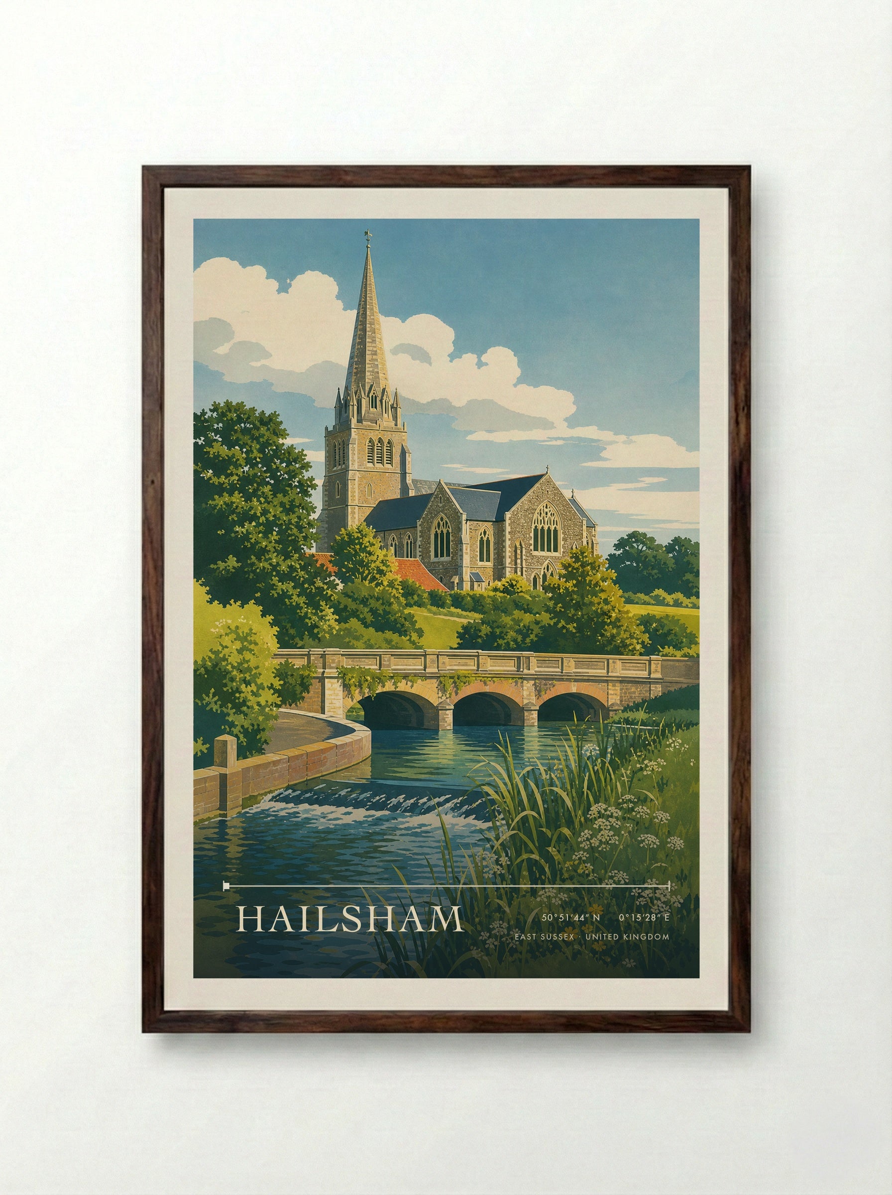 Hailsham East Sussex United Kingdom Travel Poster - Framed Print Dark Wood
