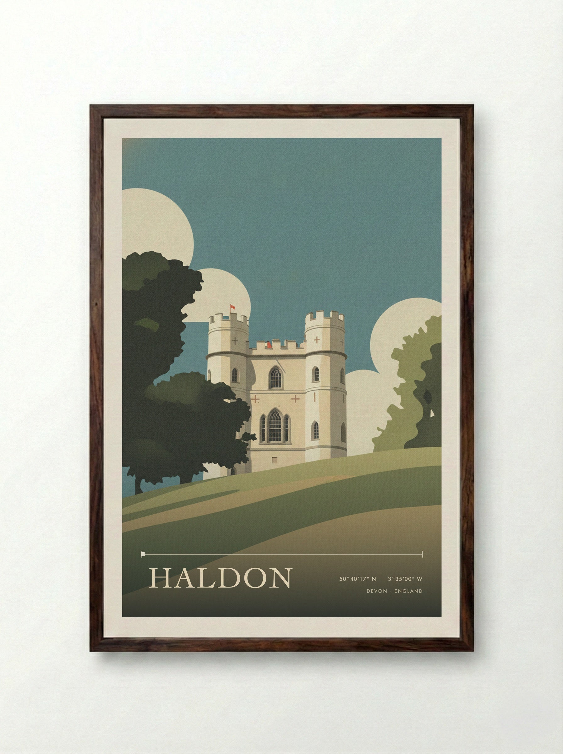 Haldon Devon England Travel Poster - Framed Print Dark Wood
