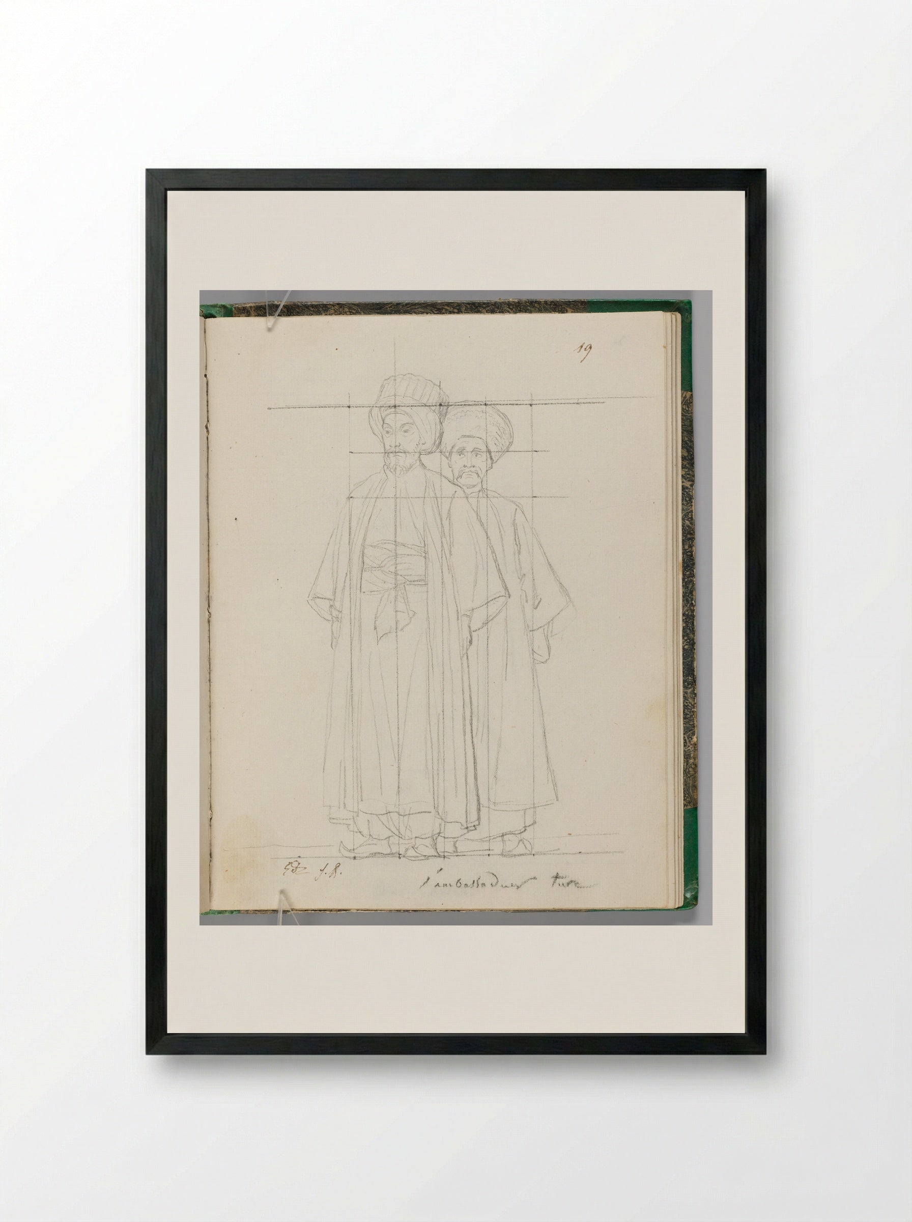 Halet Effendi, the Turkish Ambassador, and His Aide-de-Camp - Jacques-Louis David - Framed Print Black