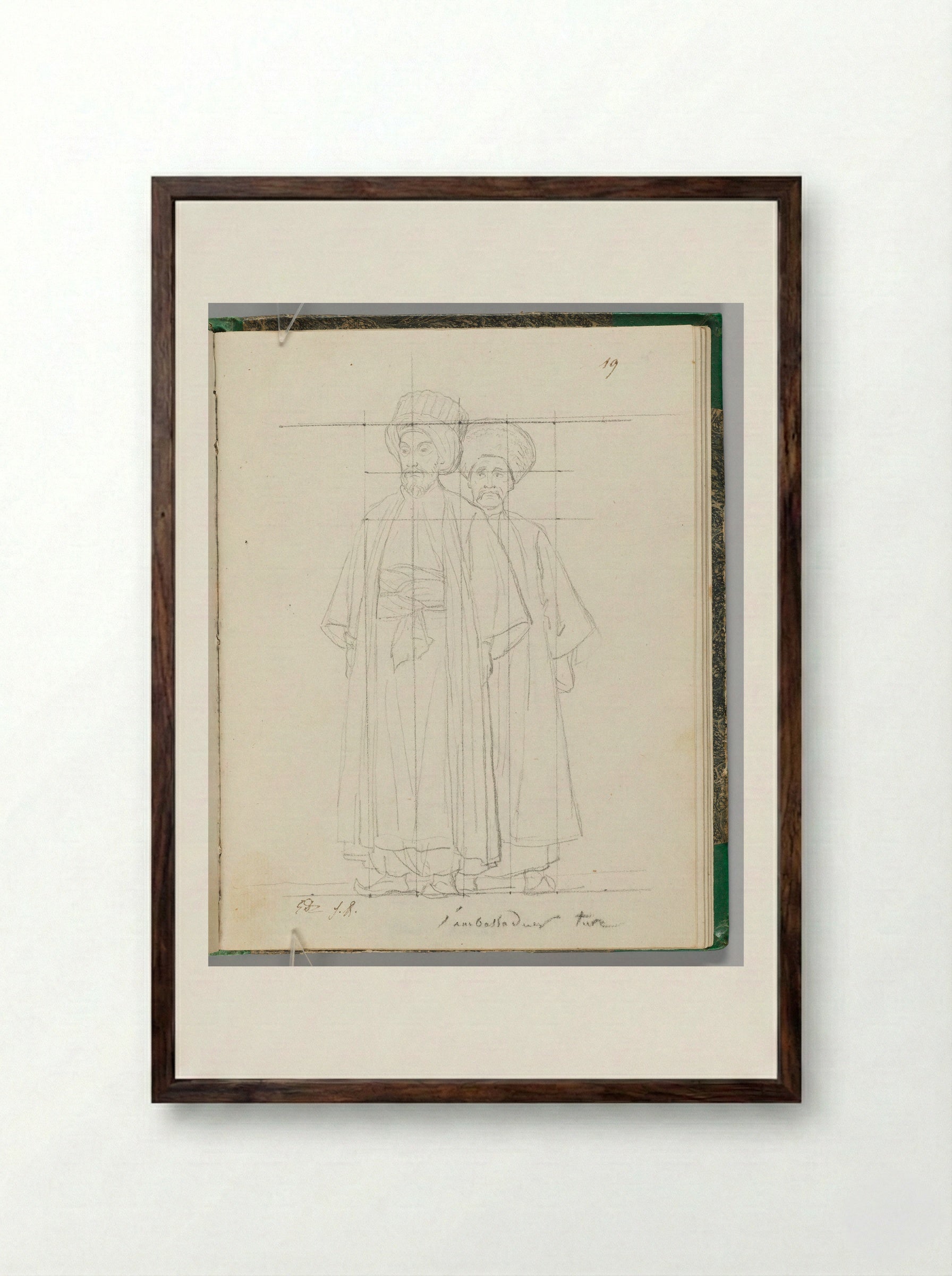 Halet Effendi, the Turkish Ambassador, and His Aide-de-Camp - Jacques-Louis David - Framed Print Dark Wood