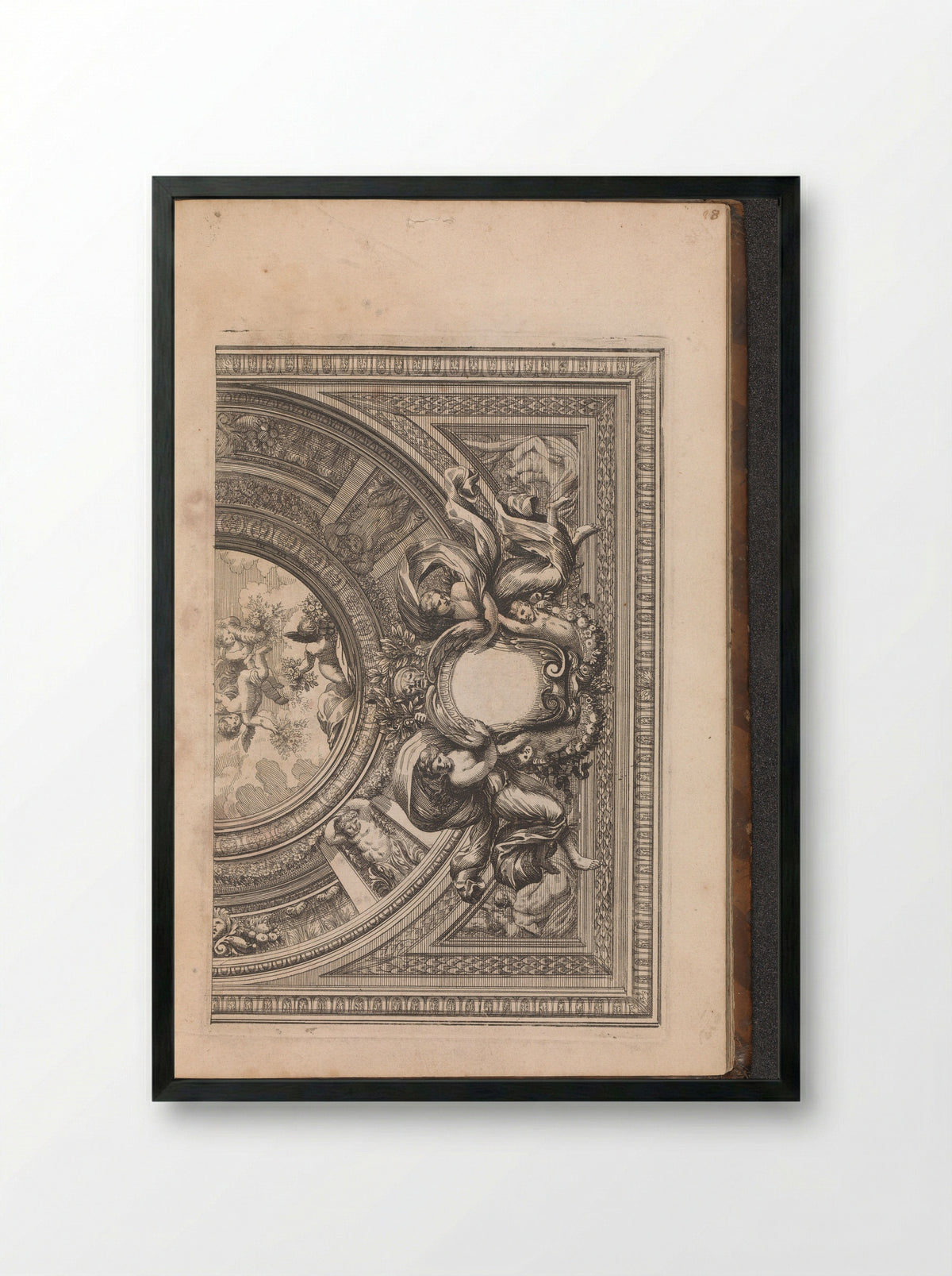 Half Ceiling Design with Empty Cartouche - Franz Ertinger - Framed Print Black