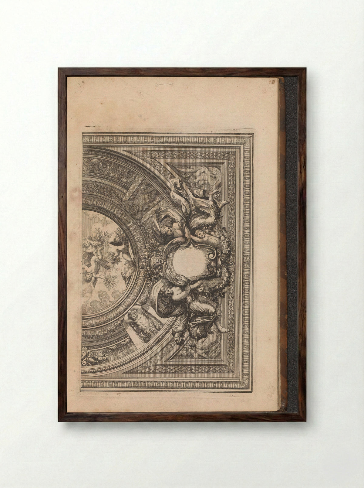 Half Ceiling Design with Empty Cartouche - Franz Ertinger - Framed Print Dark Wood