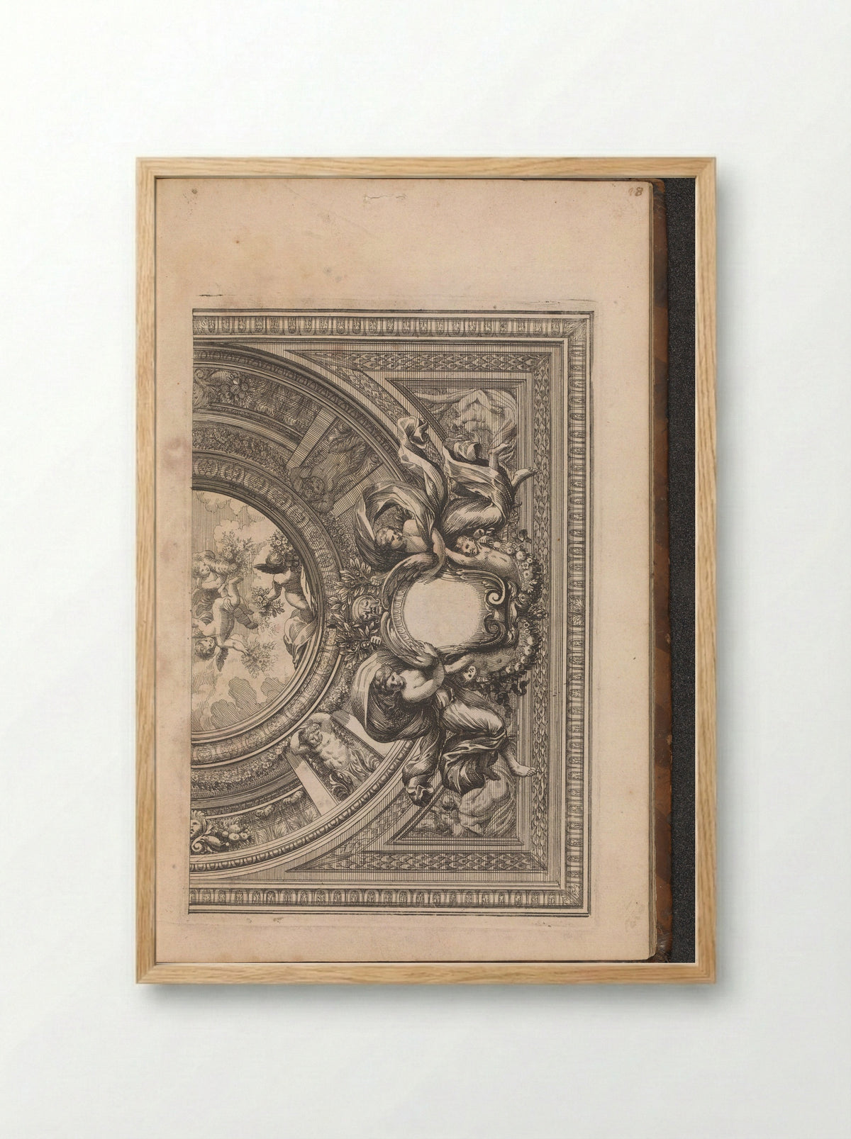 Half Ceiling Design with Empty Cartouche - Franz Ertinger - Framed Print Wood