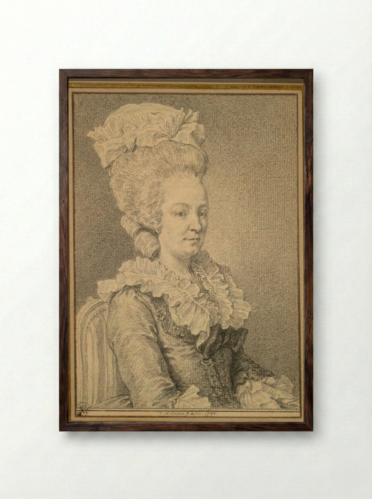 Half-length Portrait of a Seated Woman - Charles-Nicolas Cochin - Framed Print Dark Wood