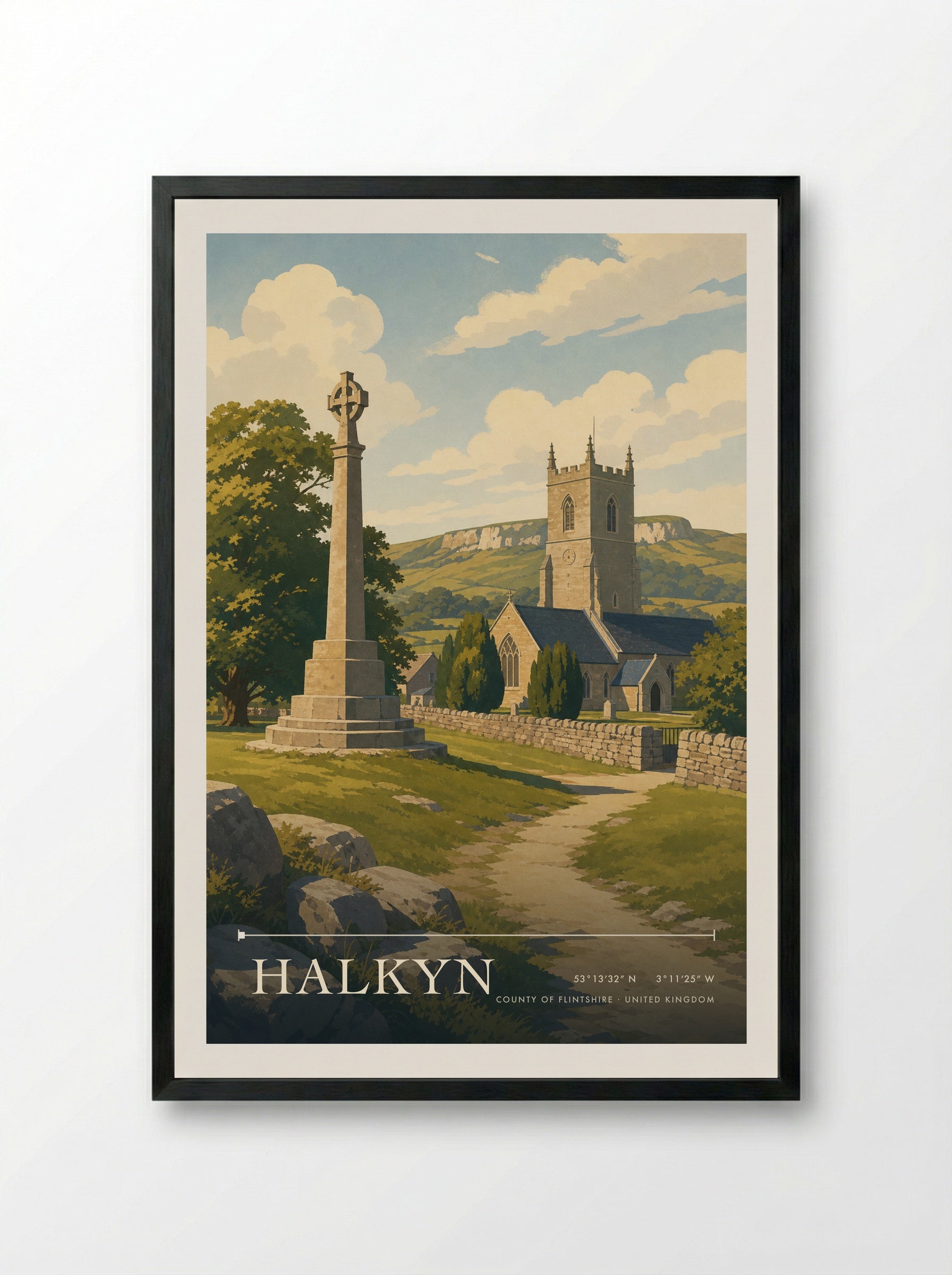 Halkyn County of Flintshire United Kingdom Travel Poster - Framed Print Black