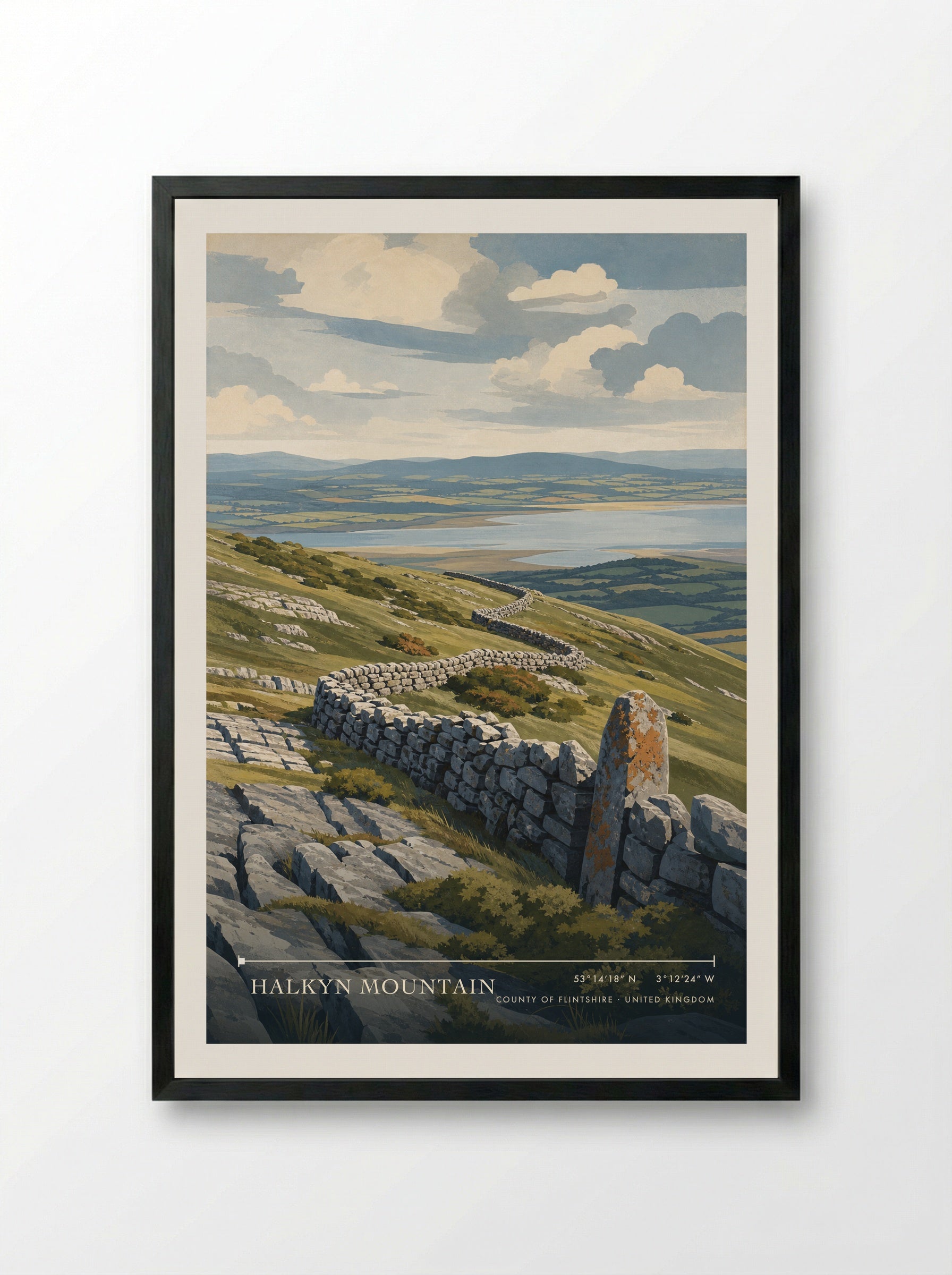 Halkyn Mountain County of Flintshire United Kingdom Travel Poster - Framed Print Black