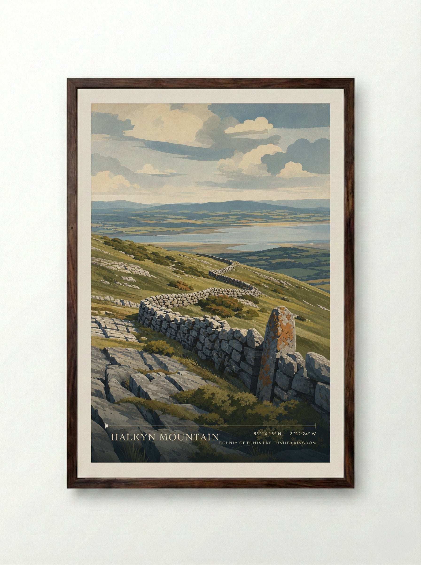 Halkyn Mountain County of Flintshire United Kingdom Travel Poster - Framed Print Dark Wood
