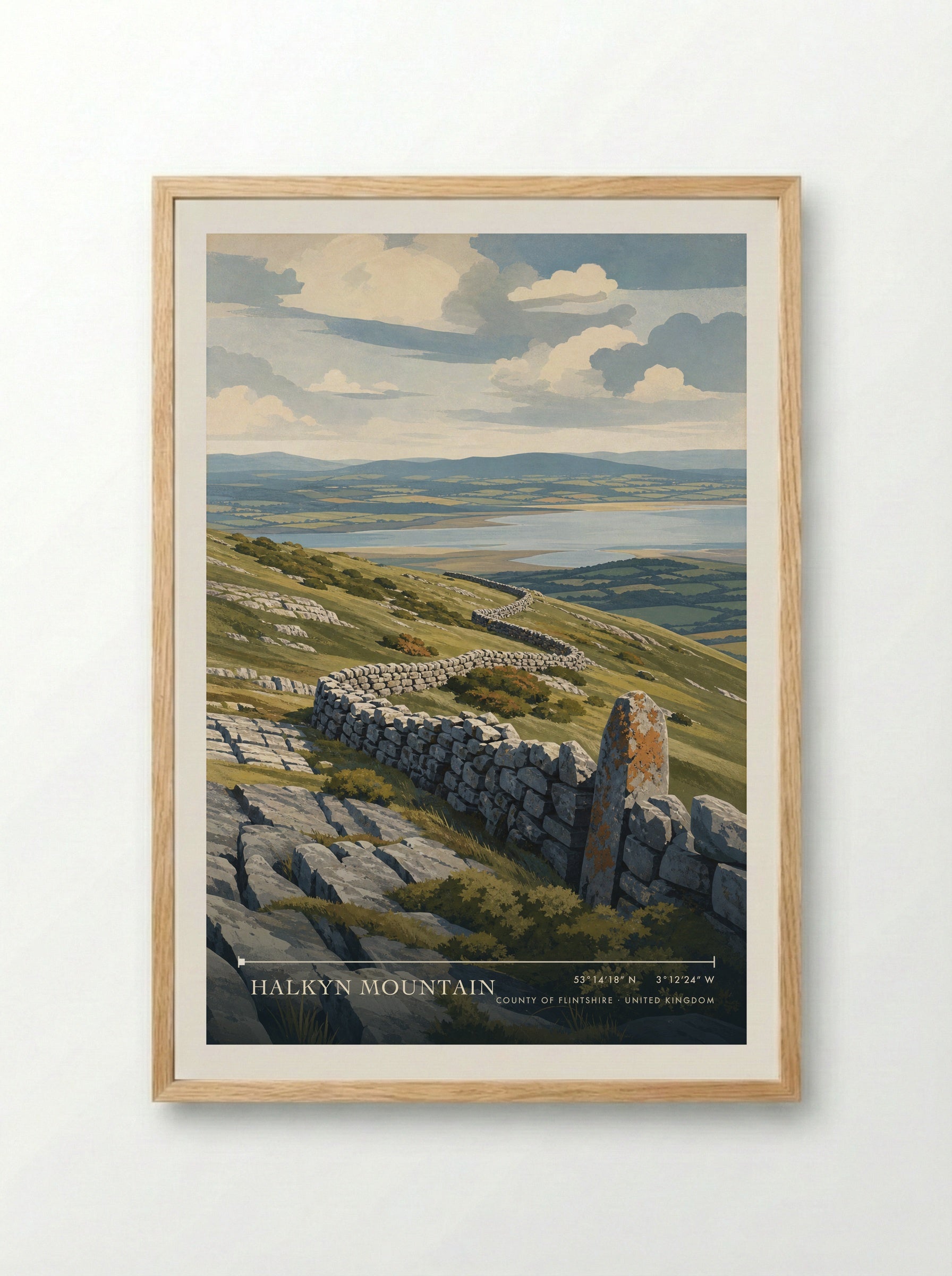 Halkyn Mountain County of Flintshire United Kingdom Travel Poster - Framed Print Wood