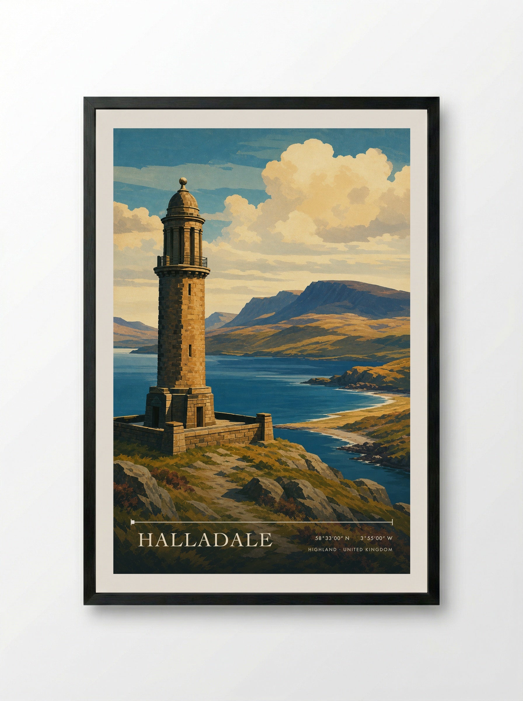 Halladale Highland United Kingdom Travel Poster - Framed Print Black