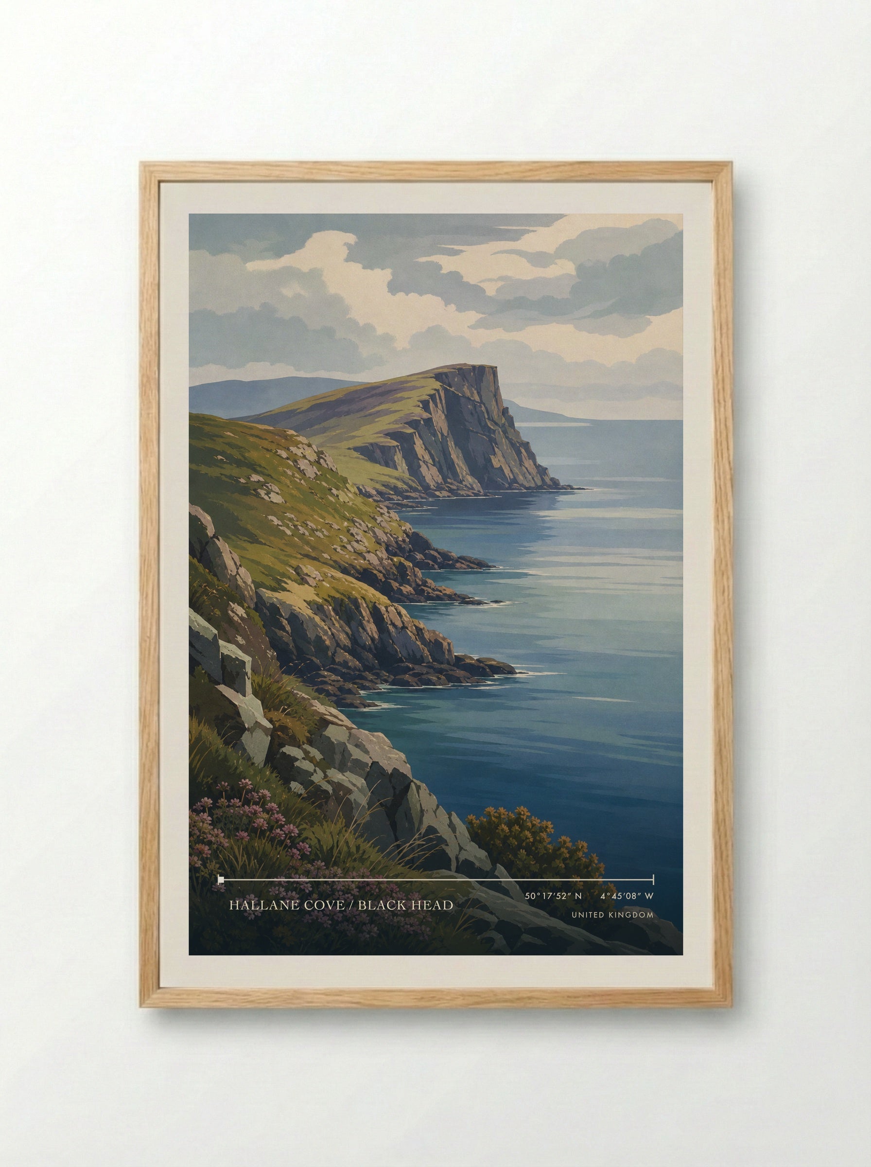 Hallane Cove / Black Head United Kingdom Travel Poster - Framed Print Wood