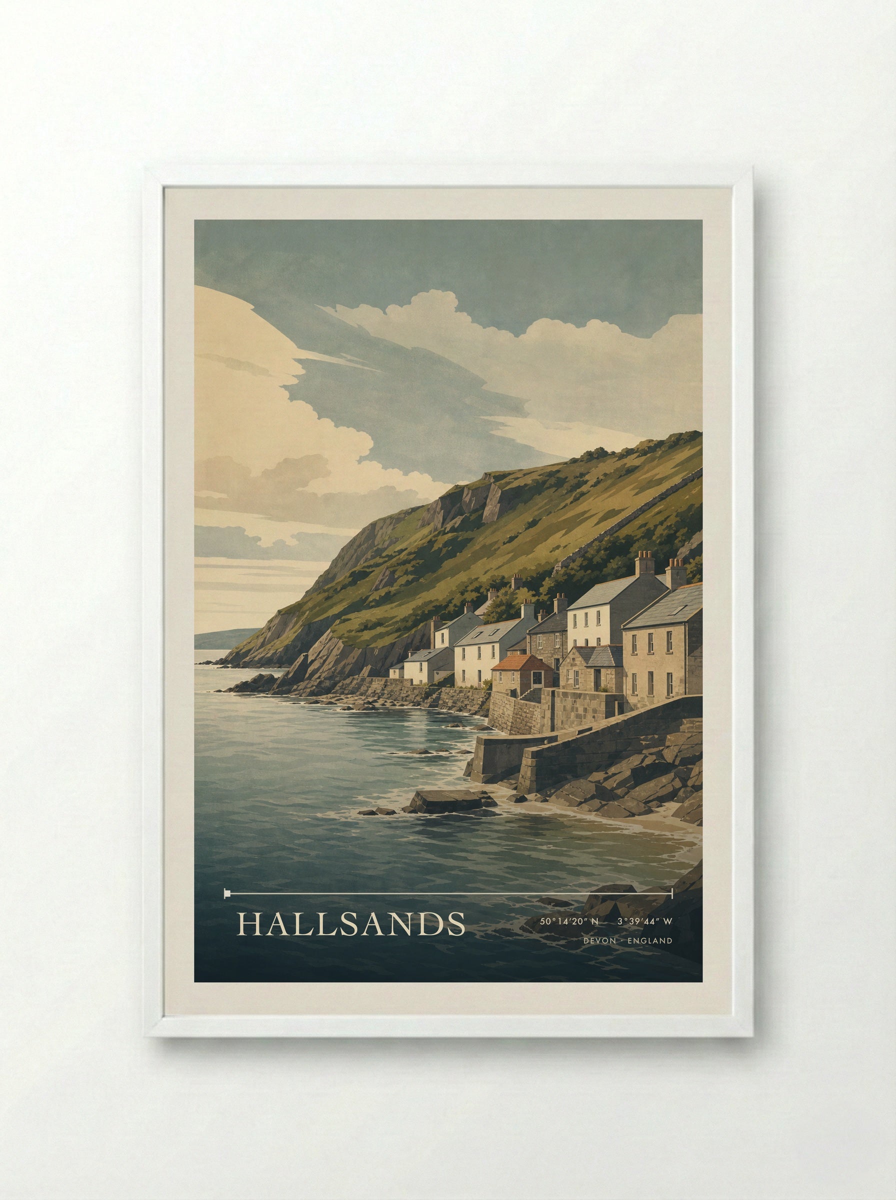 Hallsands Devon England Travel Poster - Framed Print White