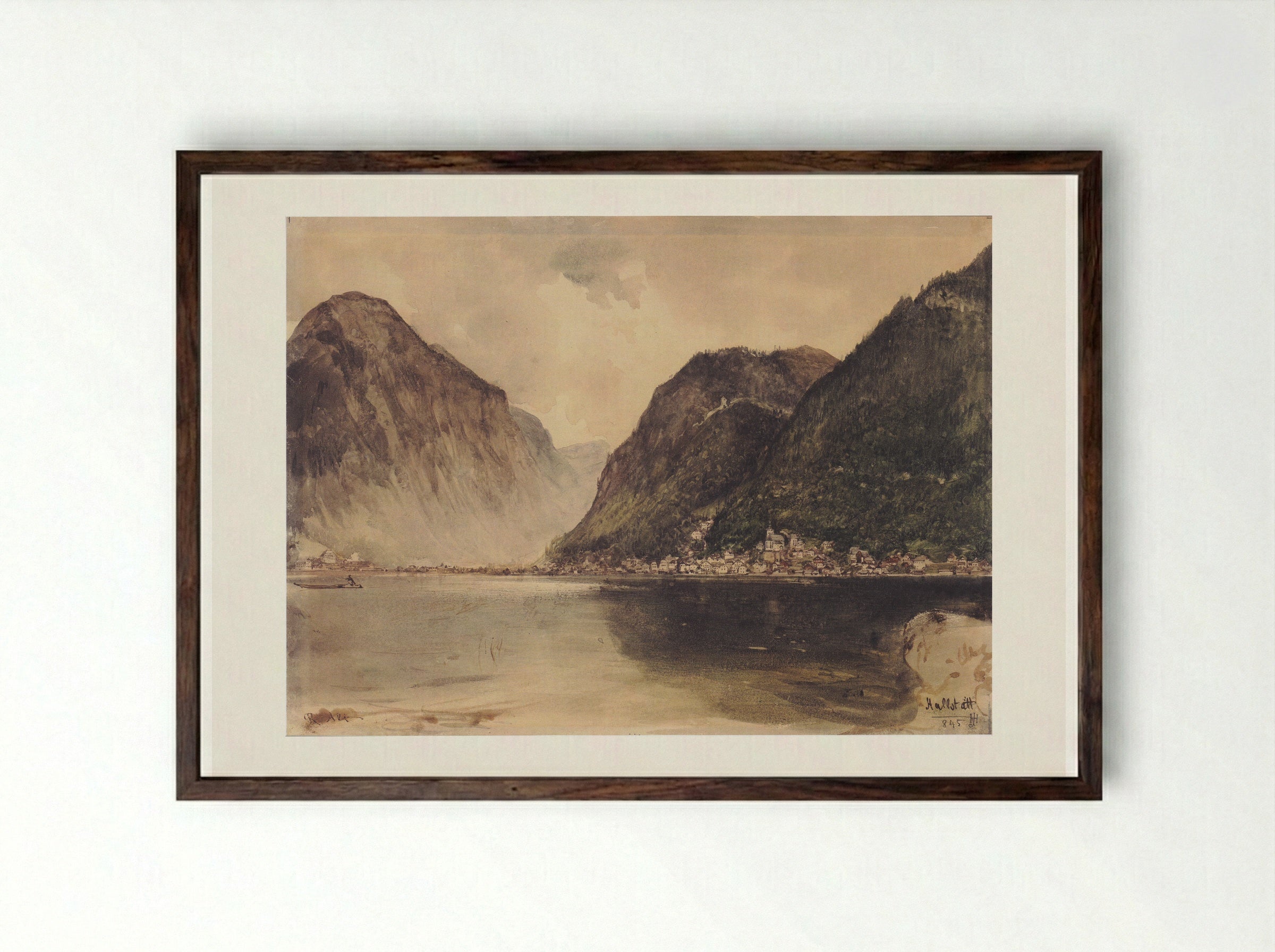 Hallstatt - Rudolf von Alt - Framed Print Dark Wood