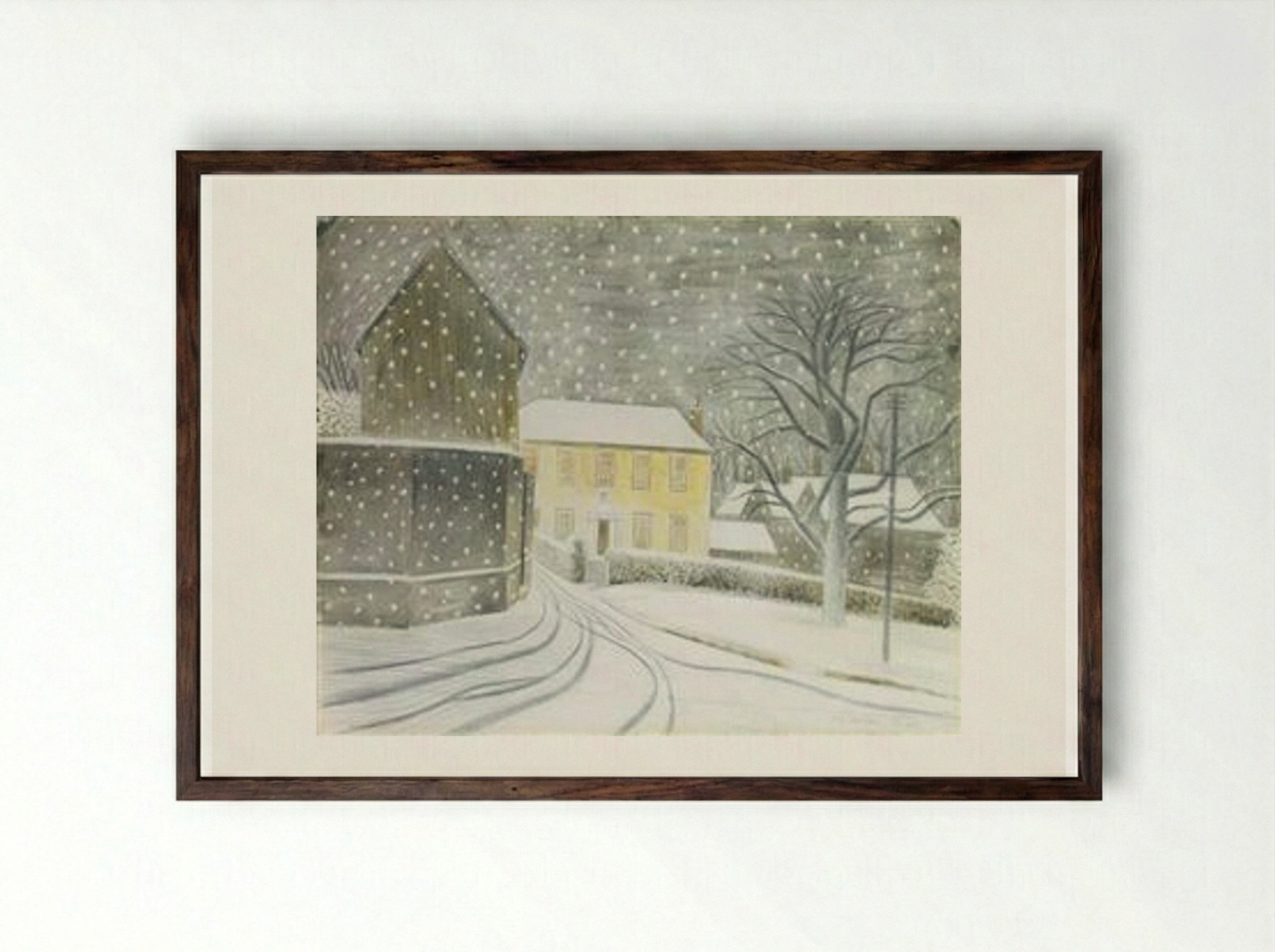 Halstead Road in Snow - Eric Ravilious - Framed Print Dark Wood