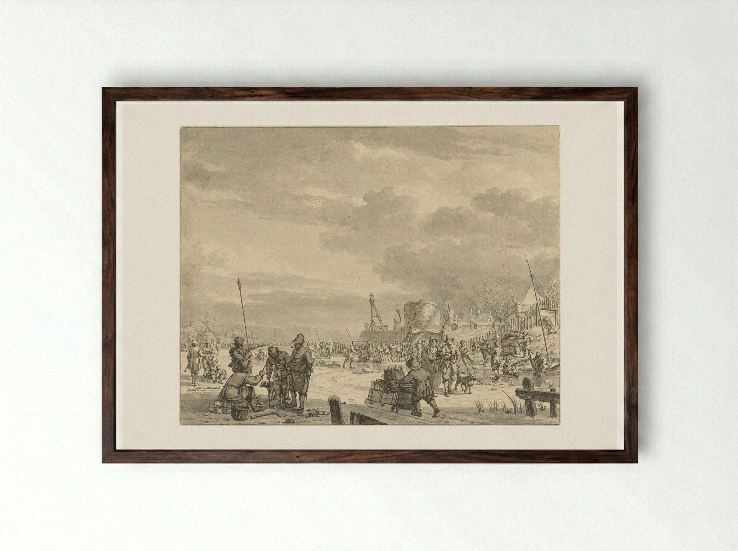 Halte voor een herberg in zomertijd - Jacob Cats - Framed Print Dark Wood