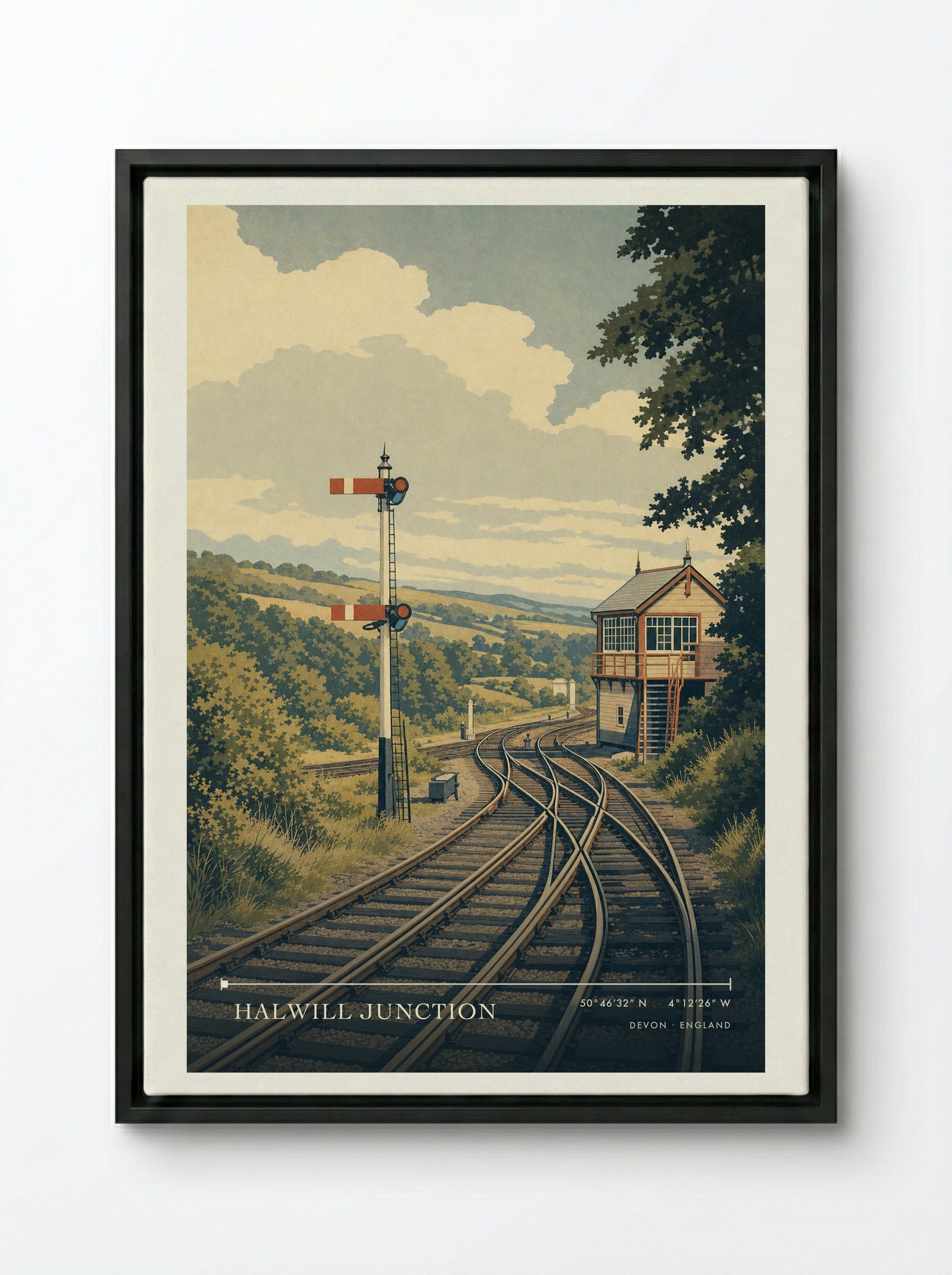 Halwill Junction Devon England Travel Poster - Framed Canvas Black