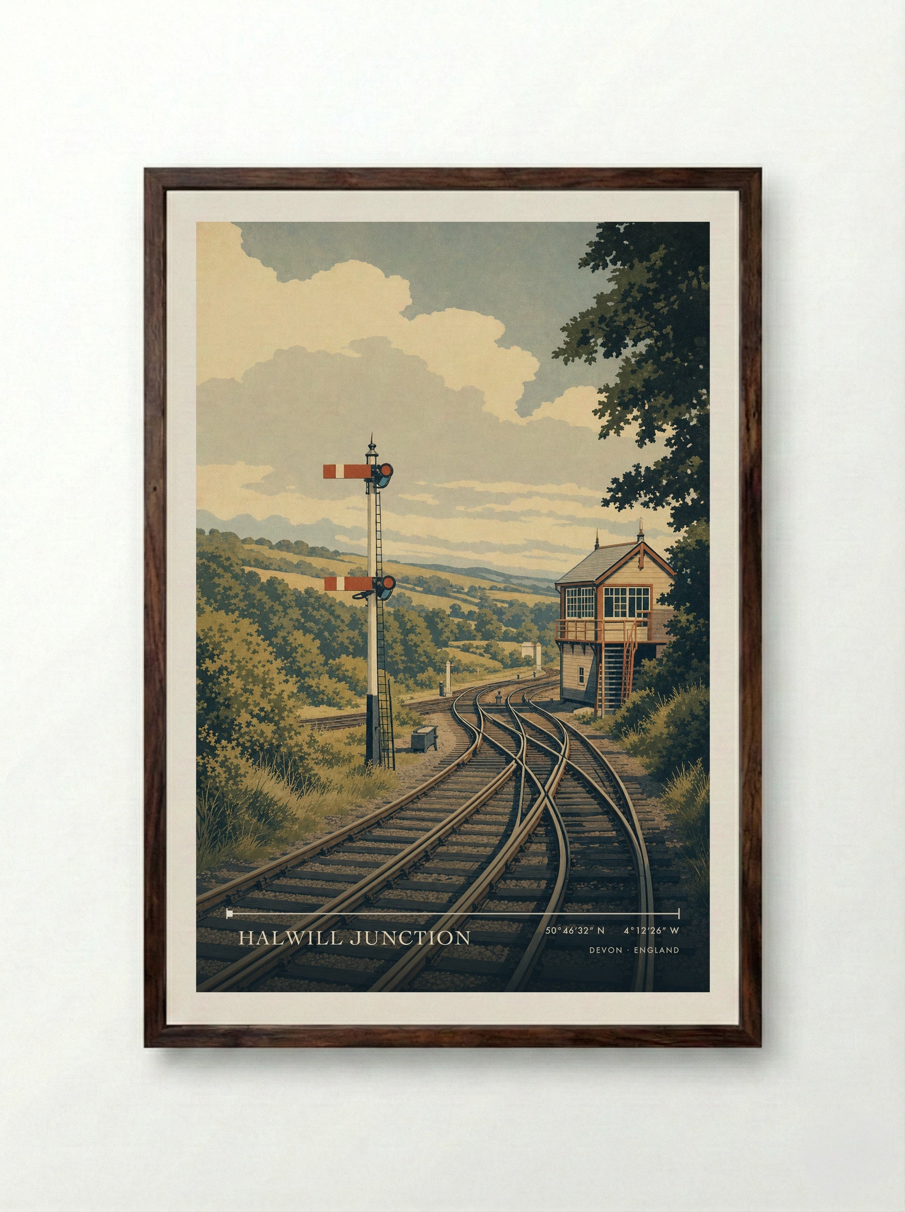 Halwill Junction Devon England Travel Poster - Framed Print Dark Wood