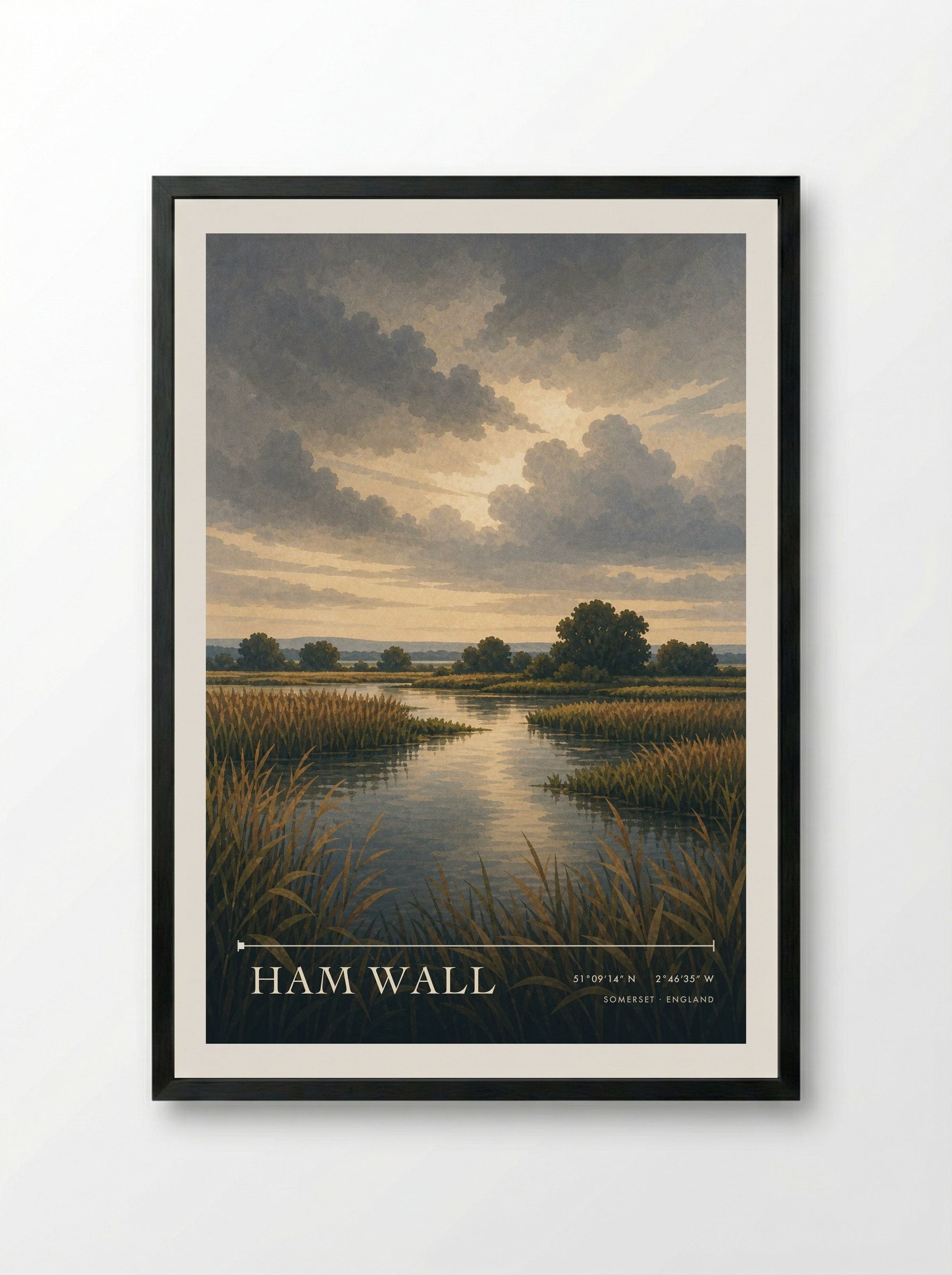 Ham Wall Somerset England Travel Poster - Framed Print Black