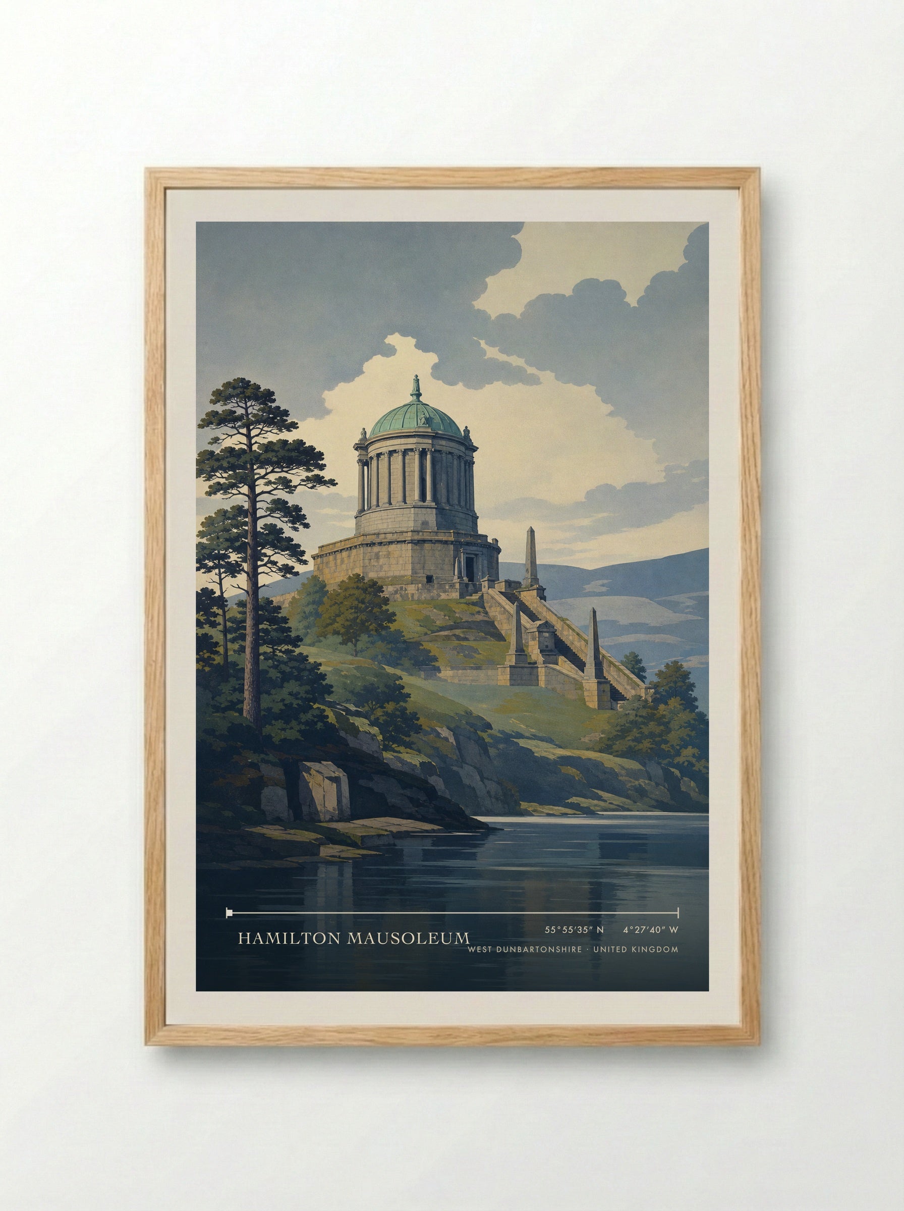 Hamilton Mausoleum West Dunbartonshire United Kingdom Travel Poster - Framed Print Wood