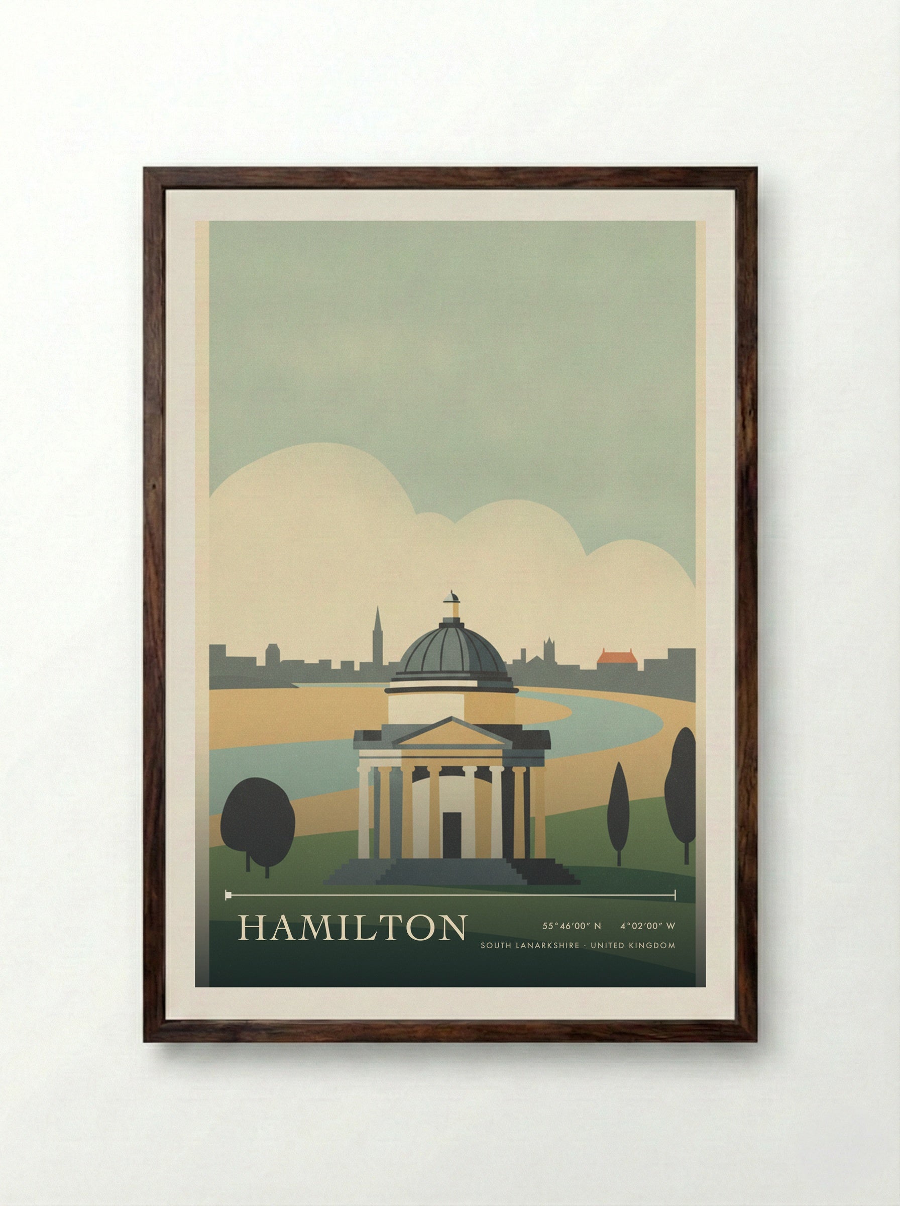 Hamilton South Lanarkshire United Kingdom Travel Poster - Framed Print Dark Wood