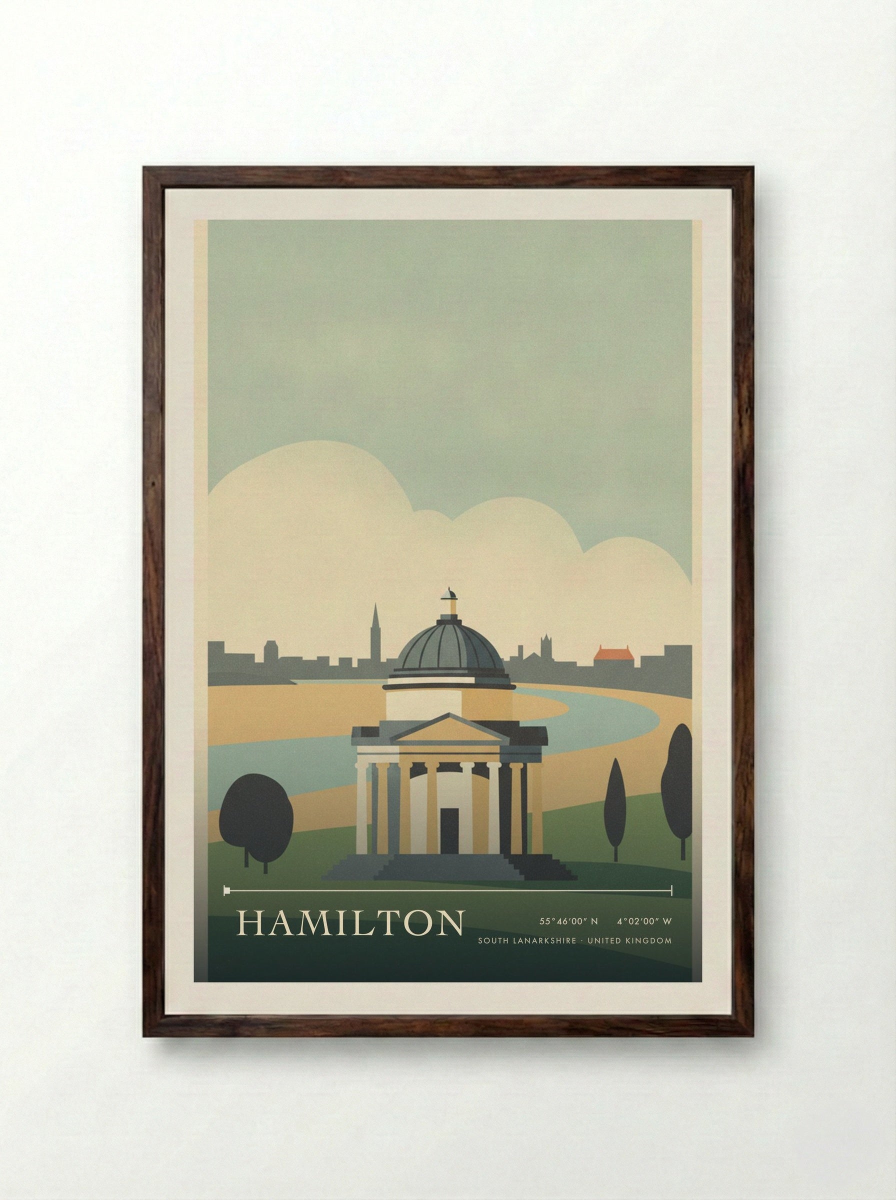 Hamilton South Lanarkshire United Kingdom Travel Poster - Framed Print Dark Wood