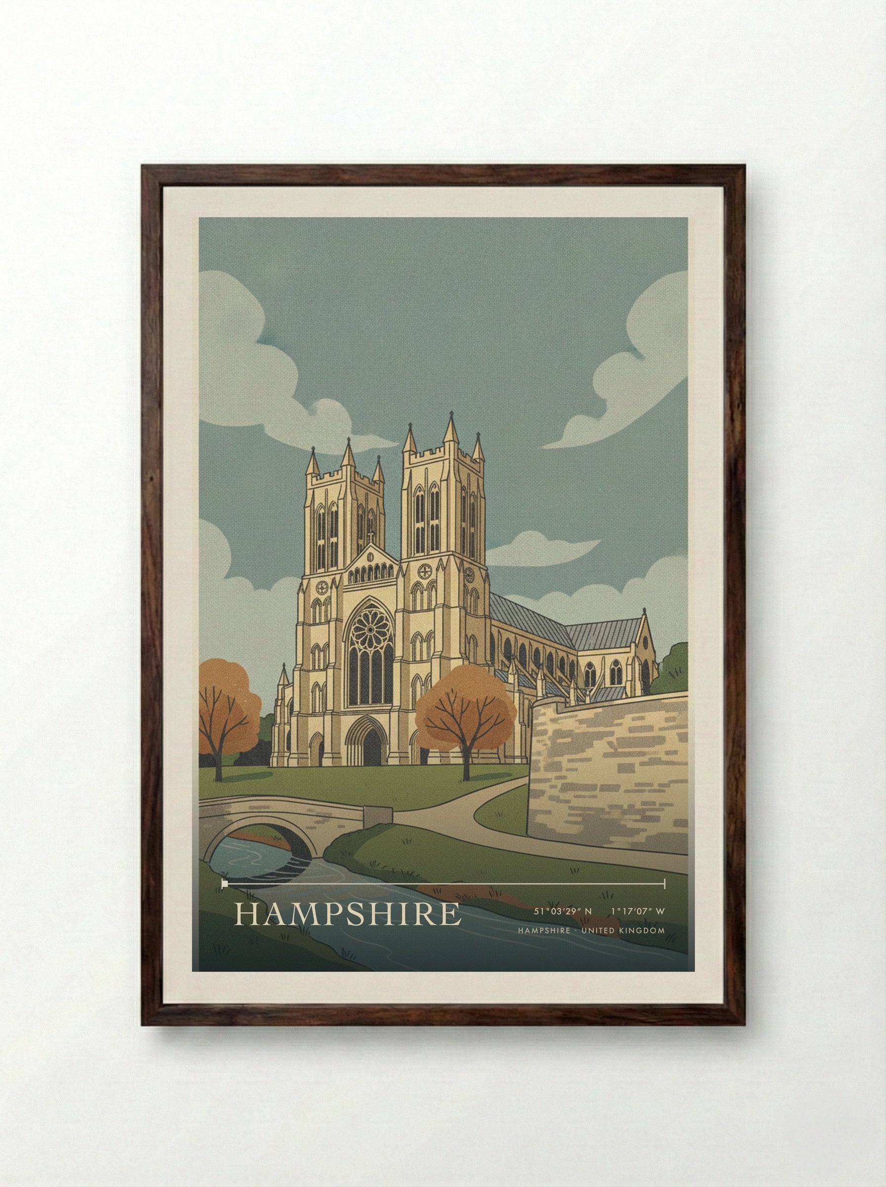 Hampshire United Kingdom Travel Poster - Framed Print Dark Wood